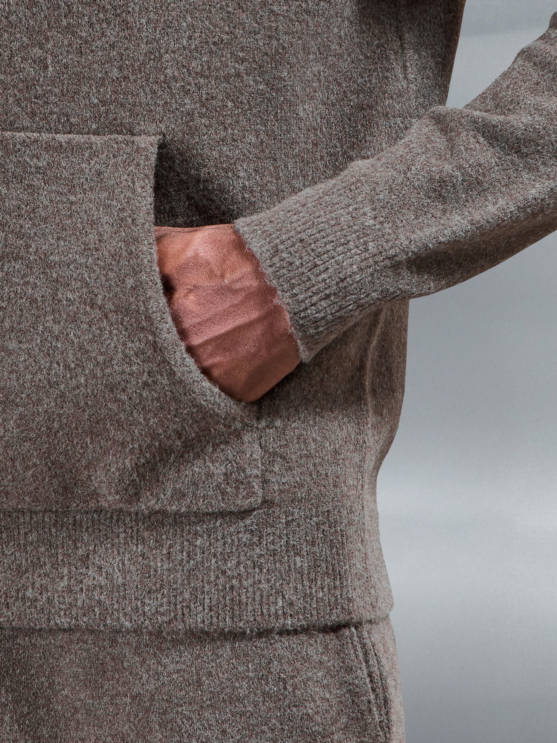 Chunky Wool Zip Hoodie in Brown Marl
