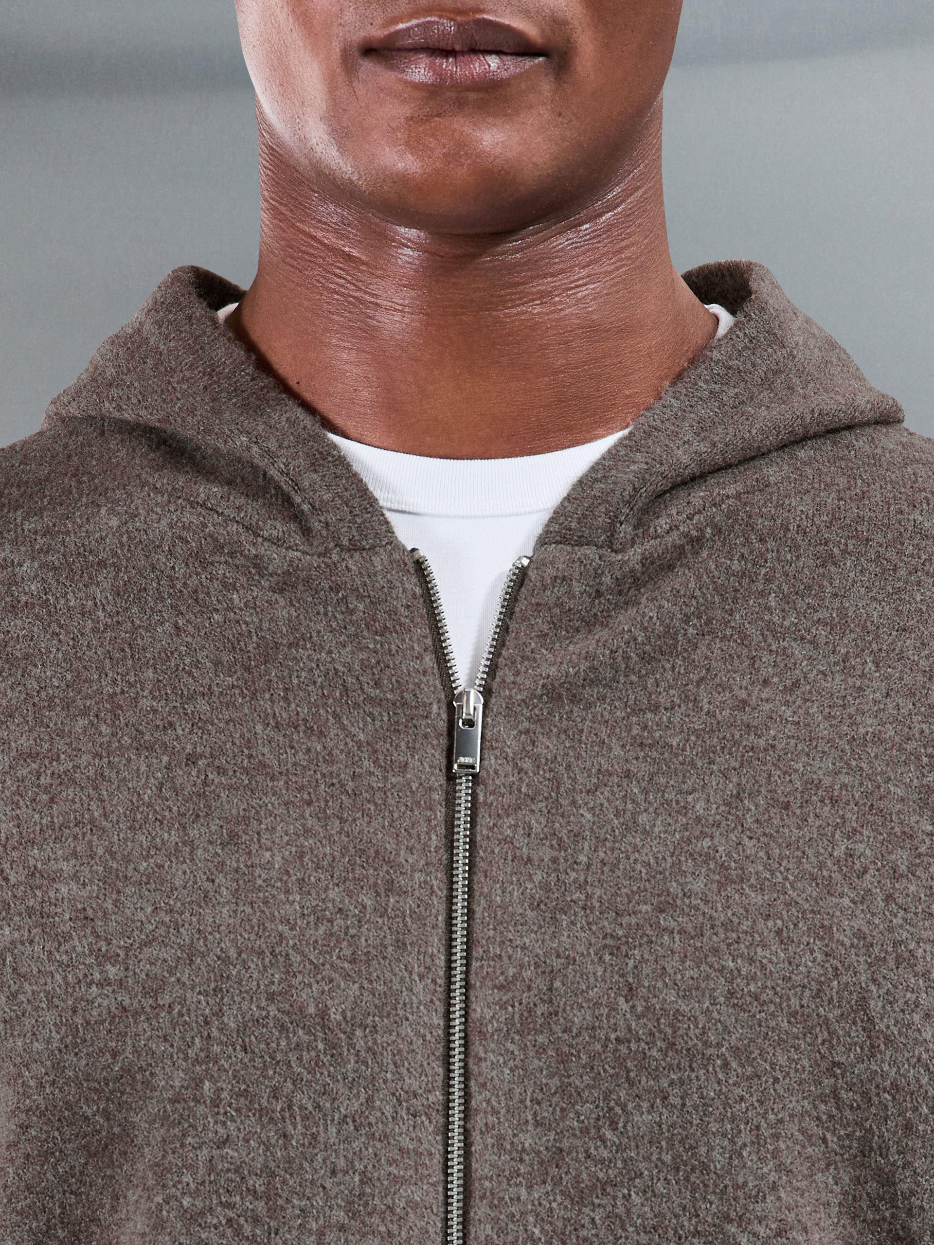 Chunky Wool Zip Hoodie in Brown Marl