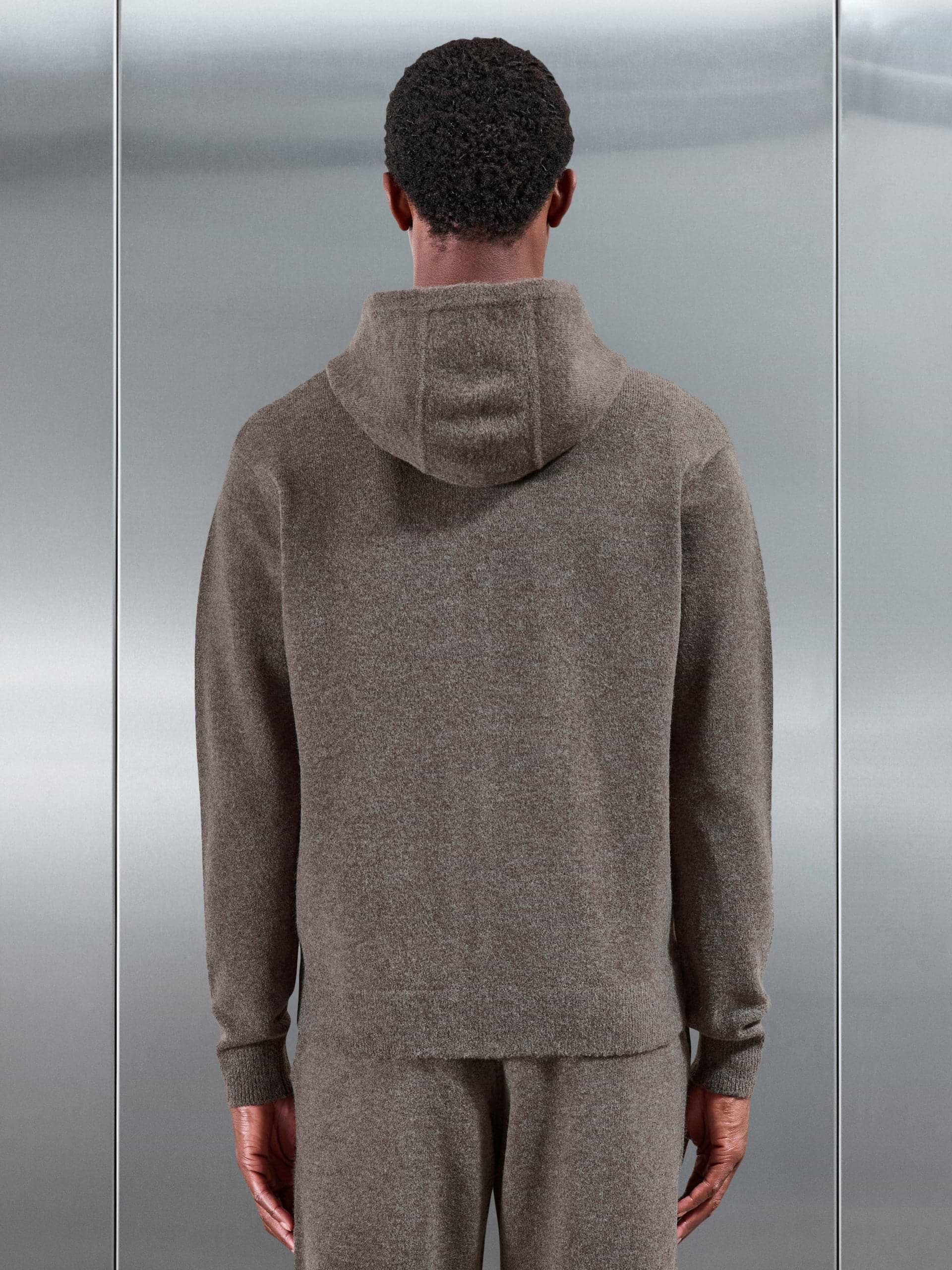 Chunky Wool Zip Hoodie in Brown Marl
