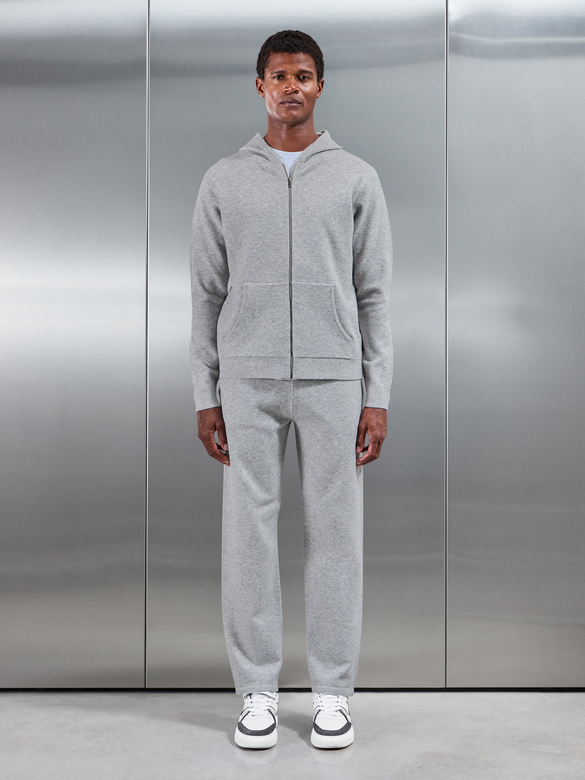 Chunky Wool Zip Hoodie in Marl Grey