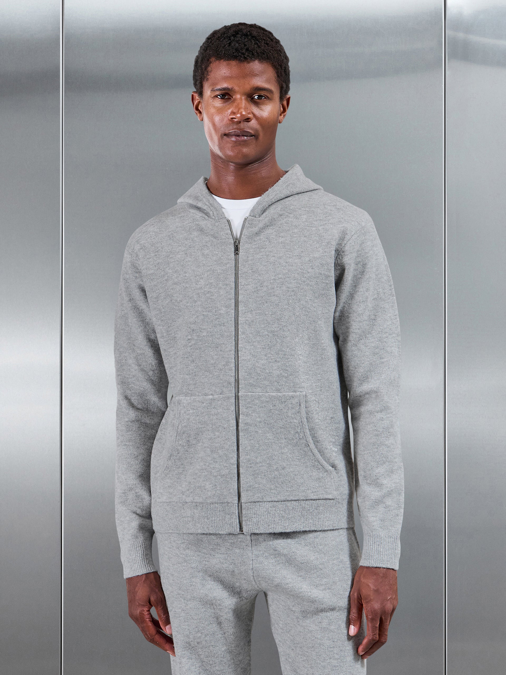 Chunky Wool Zip Hoodie in Marl Grey