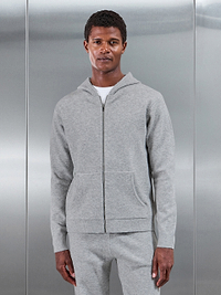 Chunky Wool Zip Hoodie in Marl Grey