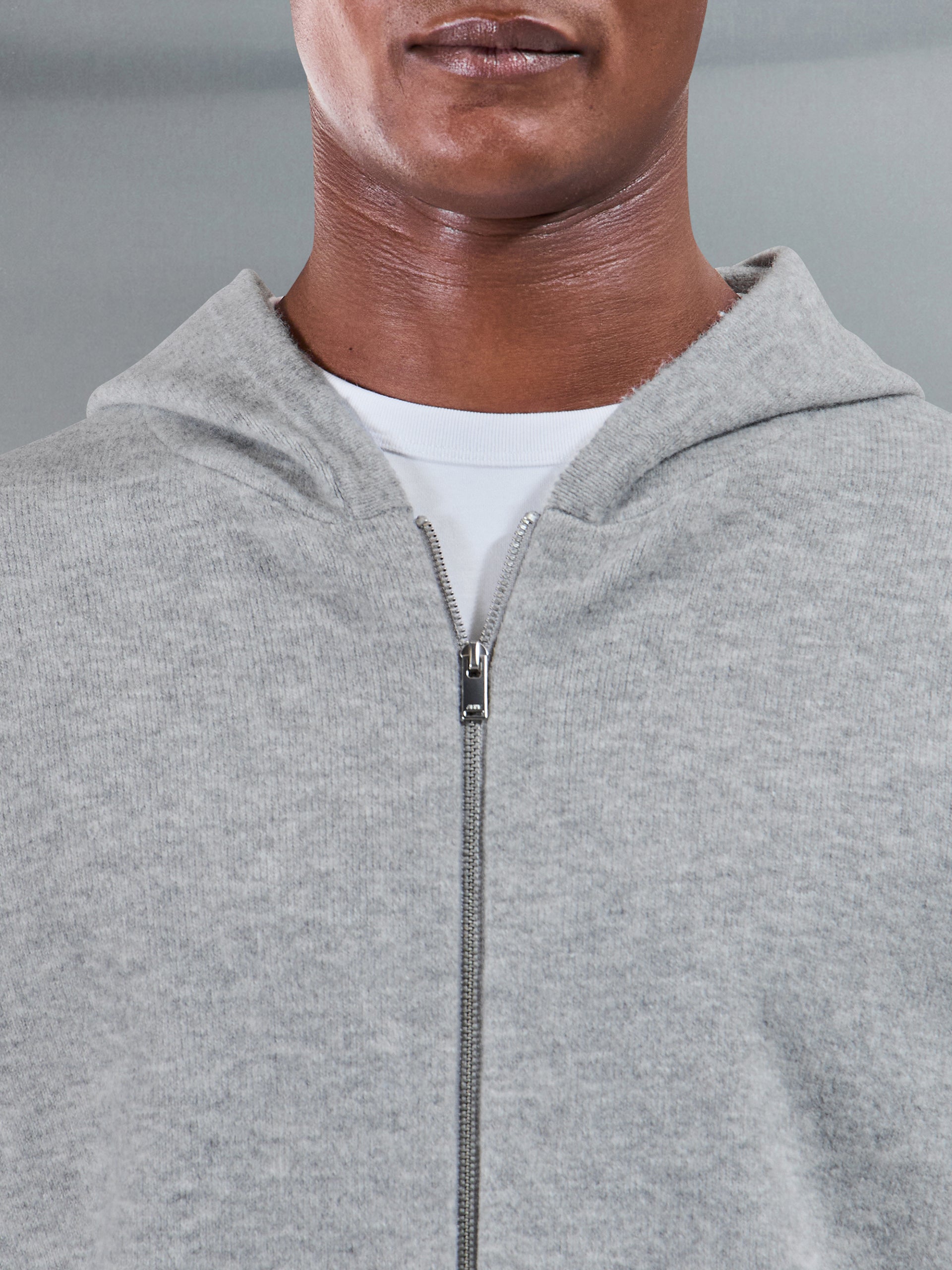 Chunky Wool Zip Hoodie in Marl Grey