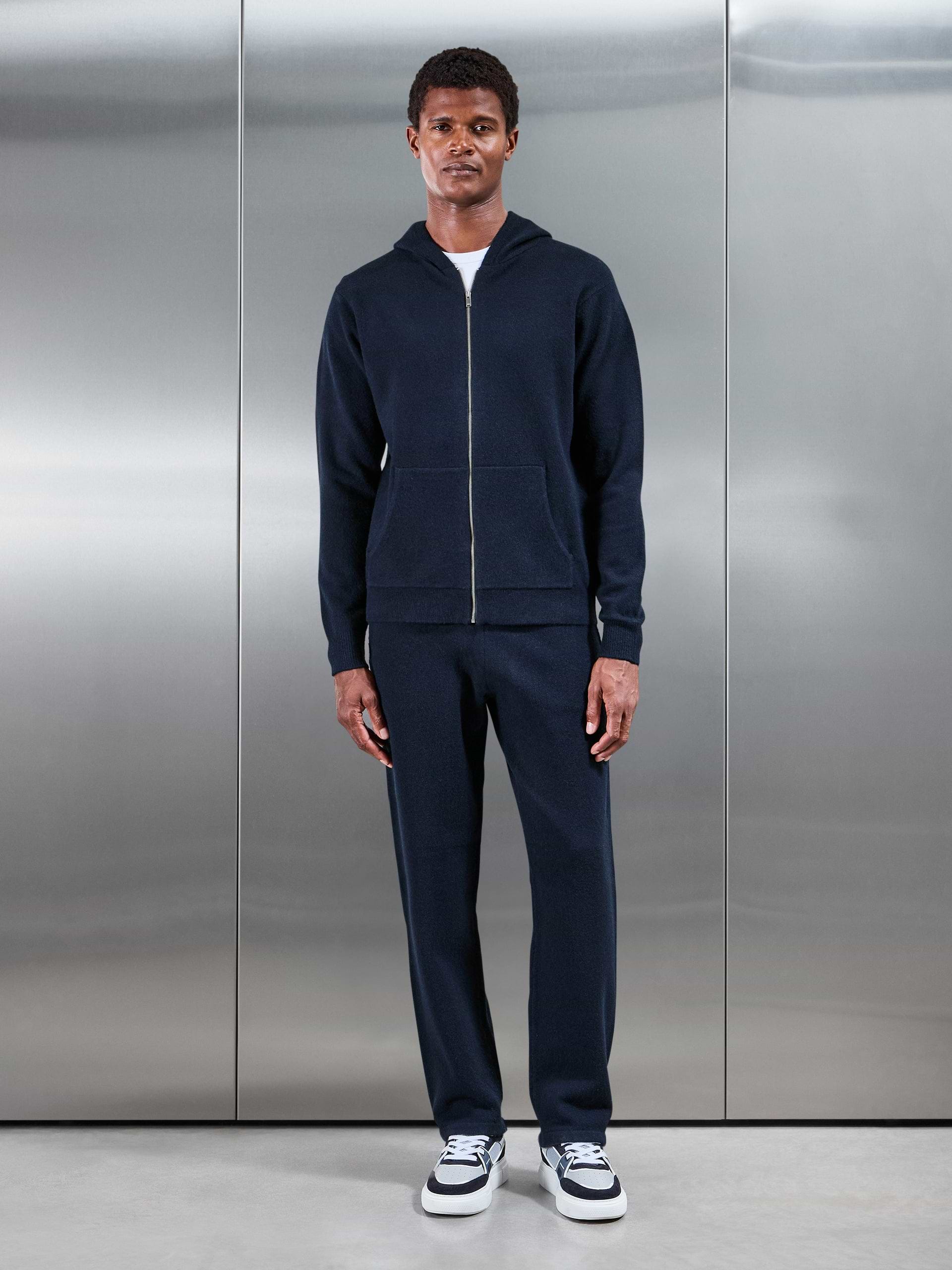 Chunky Wool Zip Hoodie in Navy