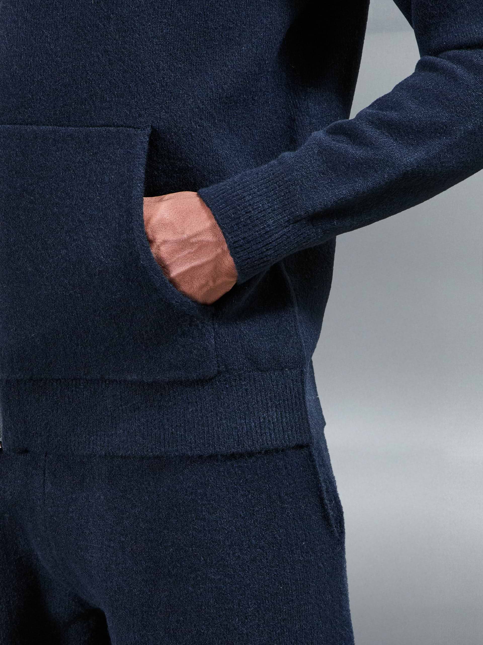 Chunky Wool Zip Hoodie in Navy