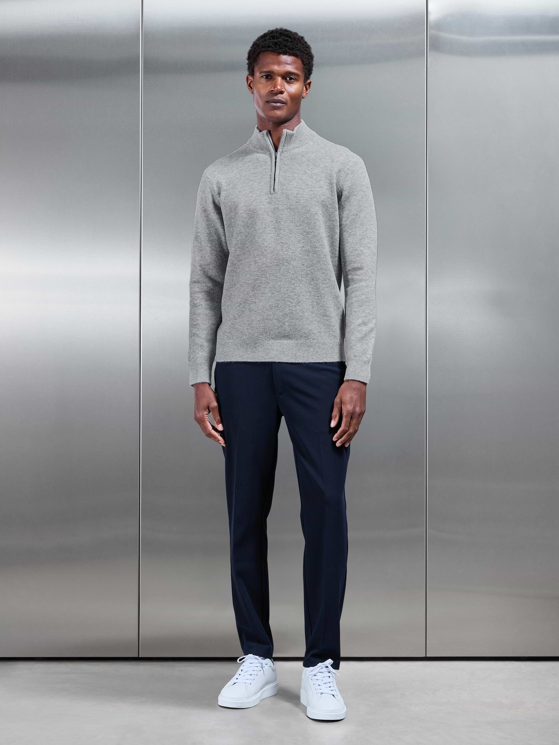 Chunky Wool Half Zip in Marl Grey