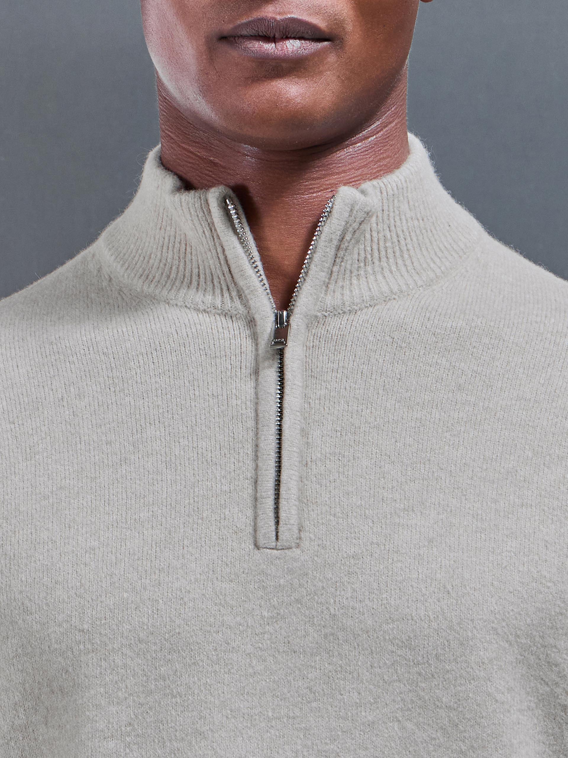 Chunky Wool Half Zip in Stone