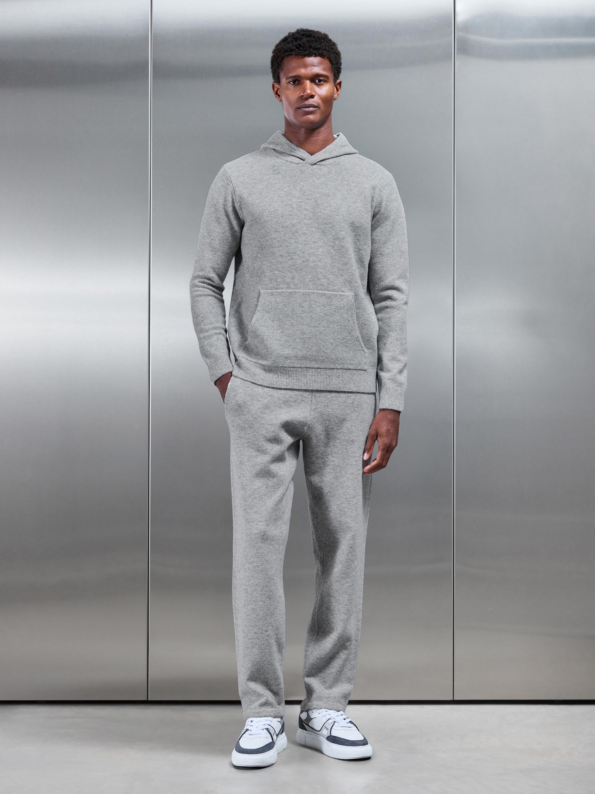 Chunky Wool Hoodie in Marl Grey