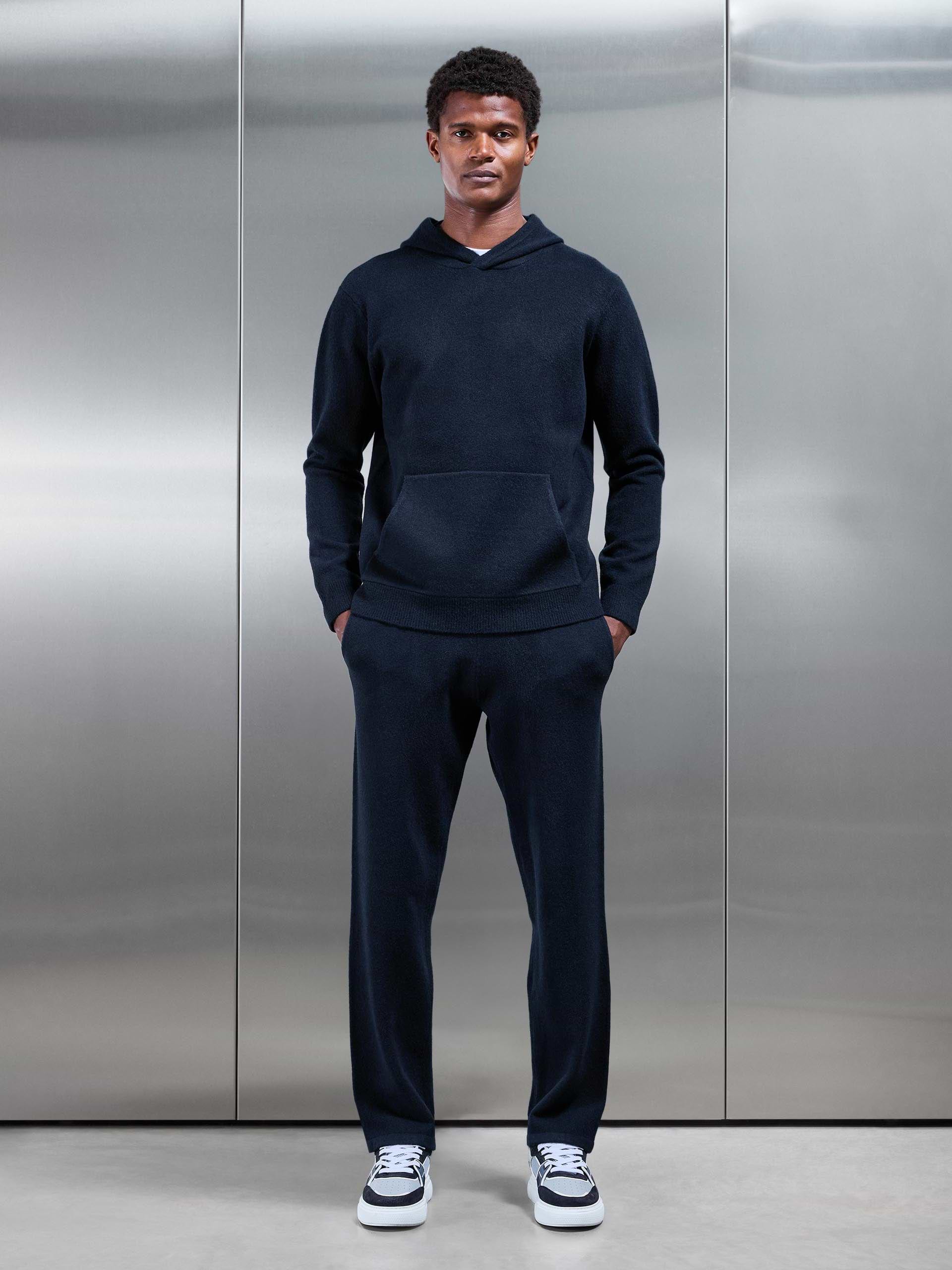 Chunky Wool Straight Leg Jogger in Navy