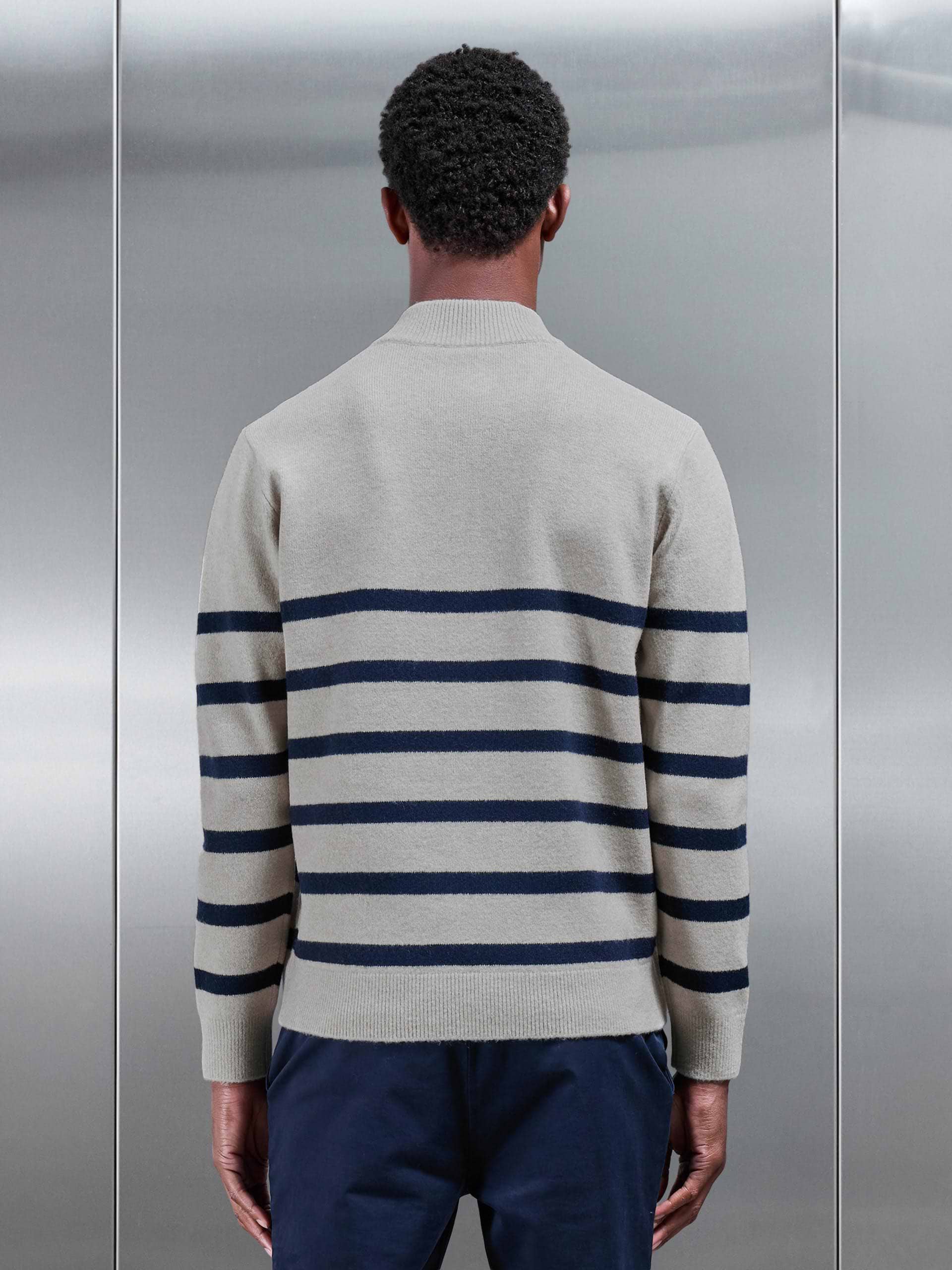 Chunky Wool Stripe Half Zip in Stone