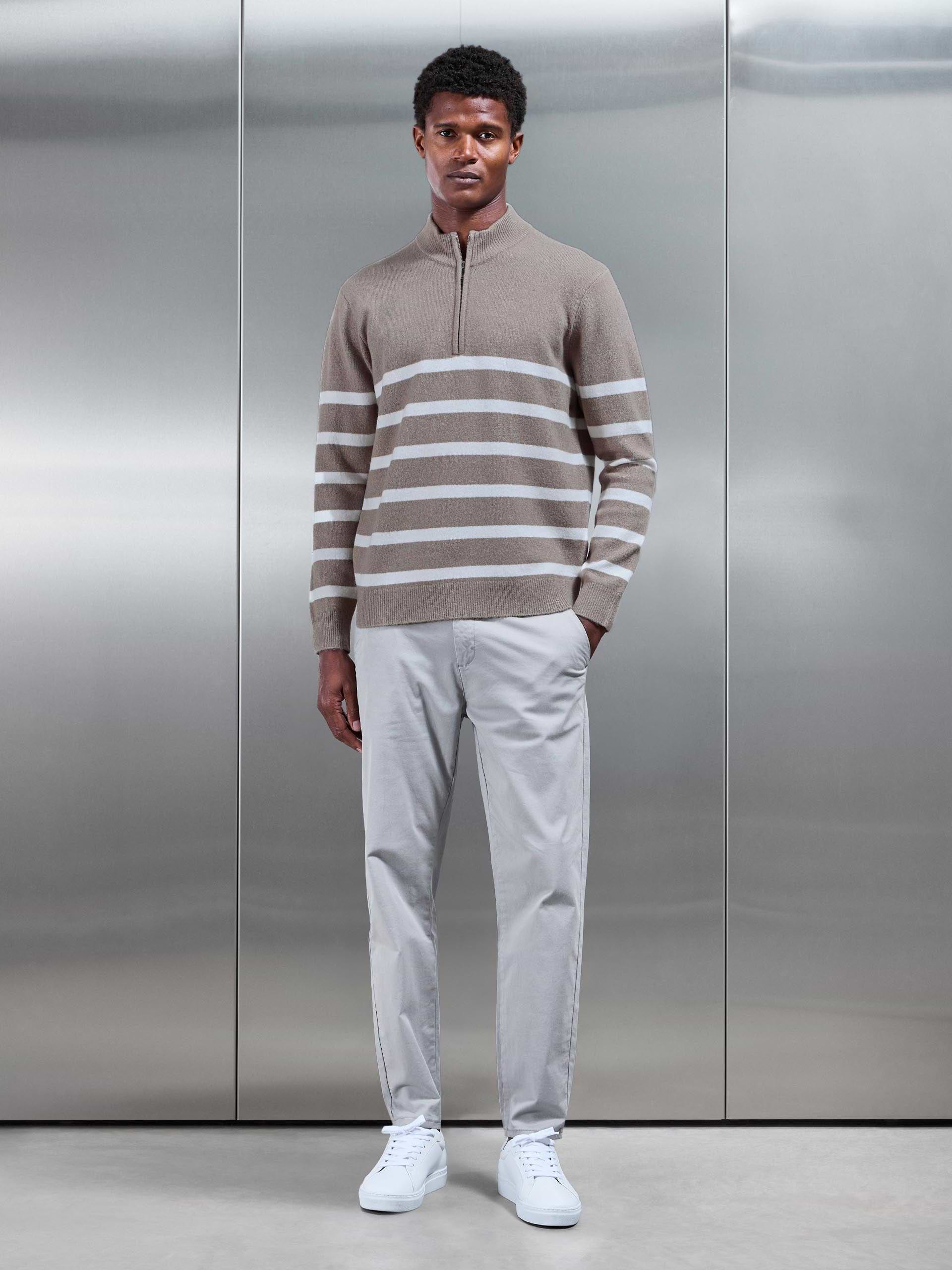 Chunky Wool Stripe Half Zip in Taupe