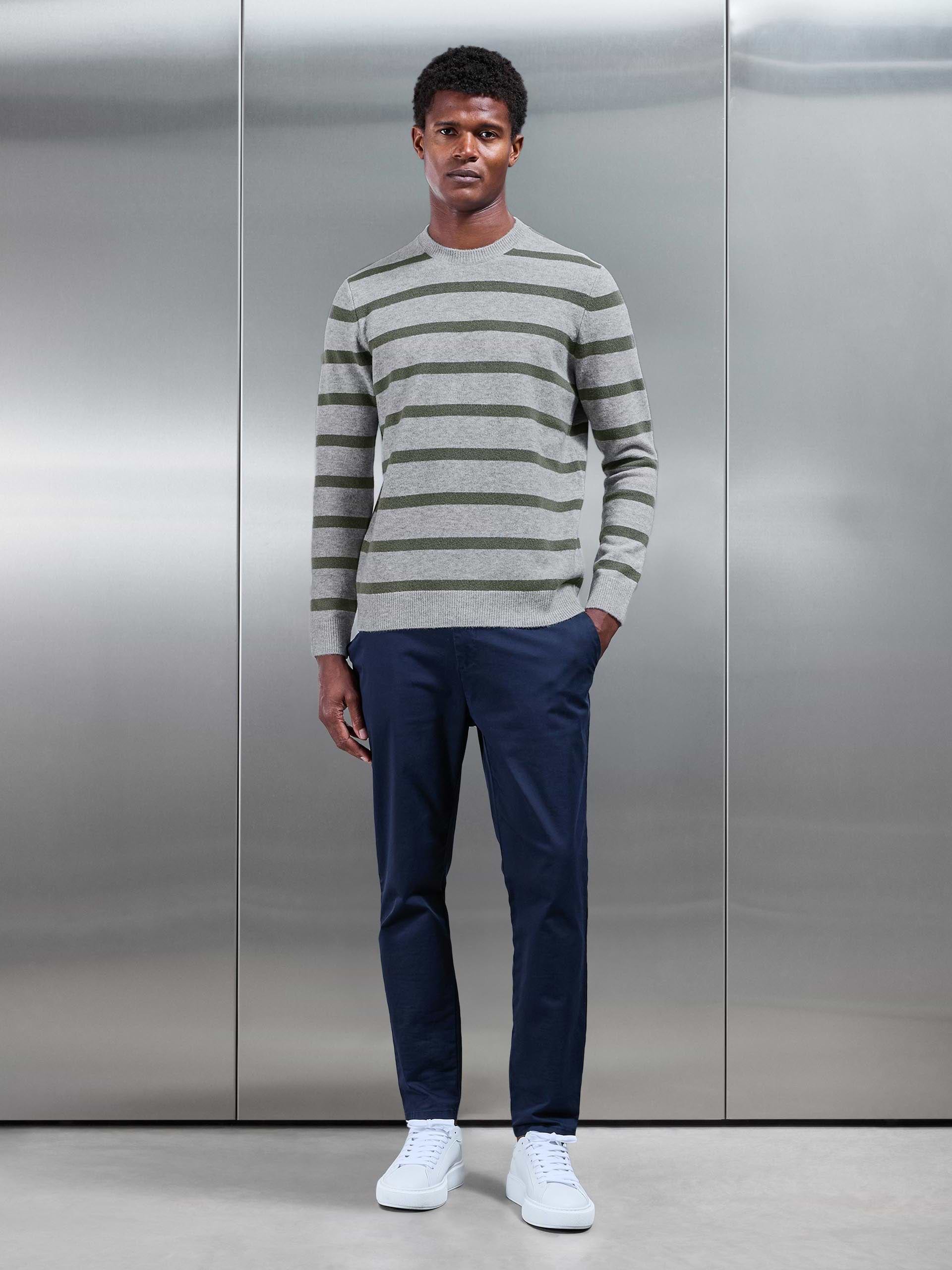 Chunky Wool Stripe Sweatshirt in Marl Grey