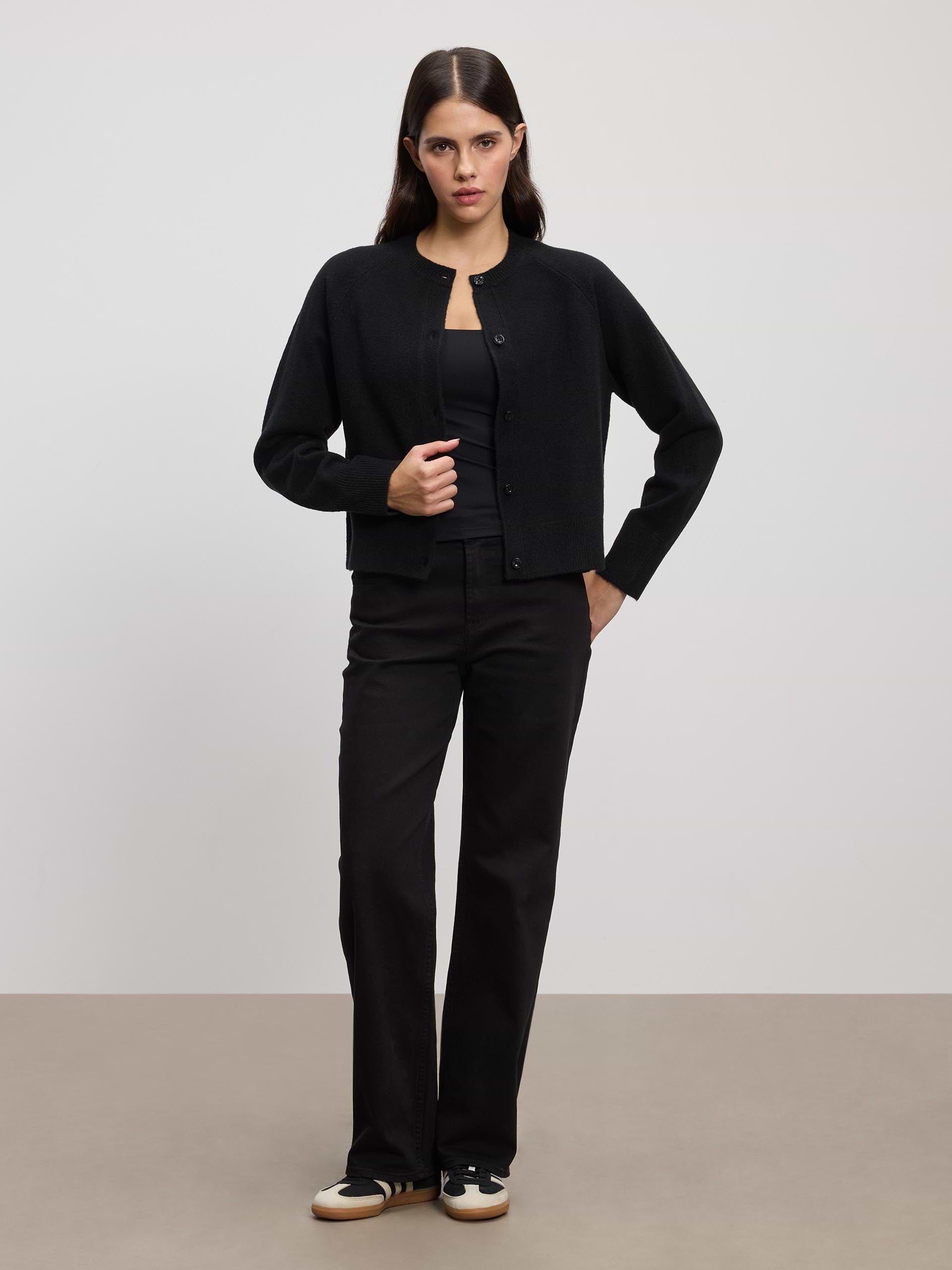 Womens Chunky Knitted Cardigan in Black