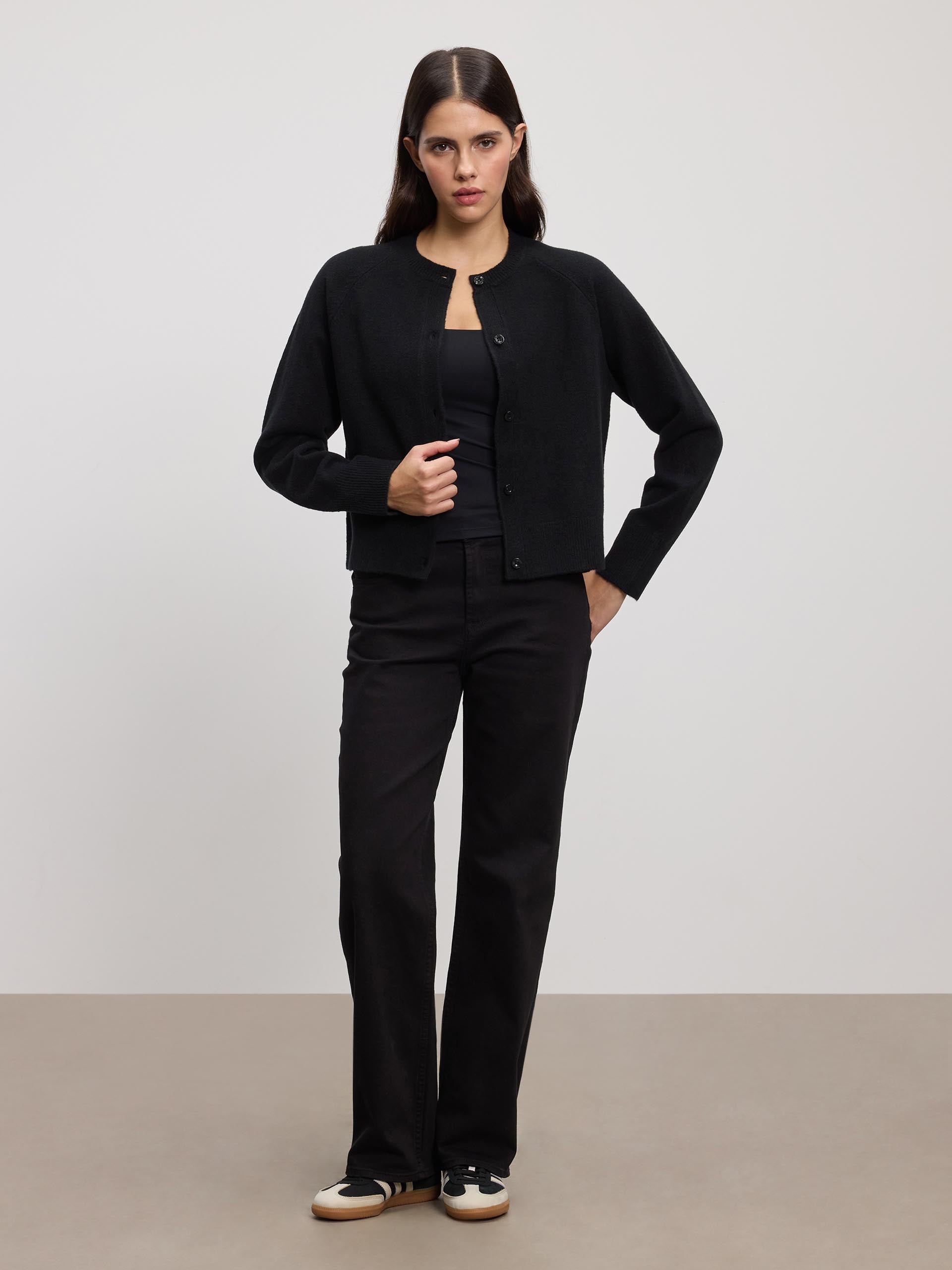 Womens Chunky Knitted Cardigan in Black