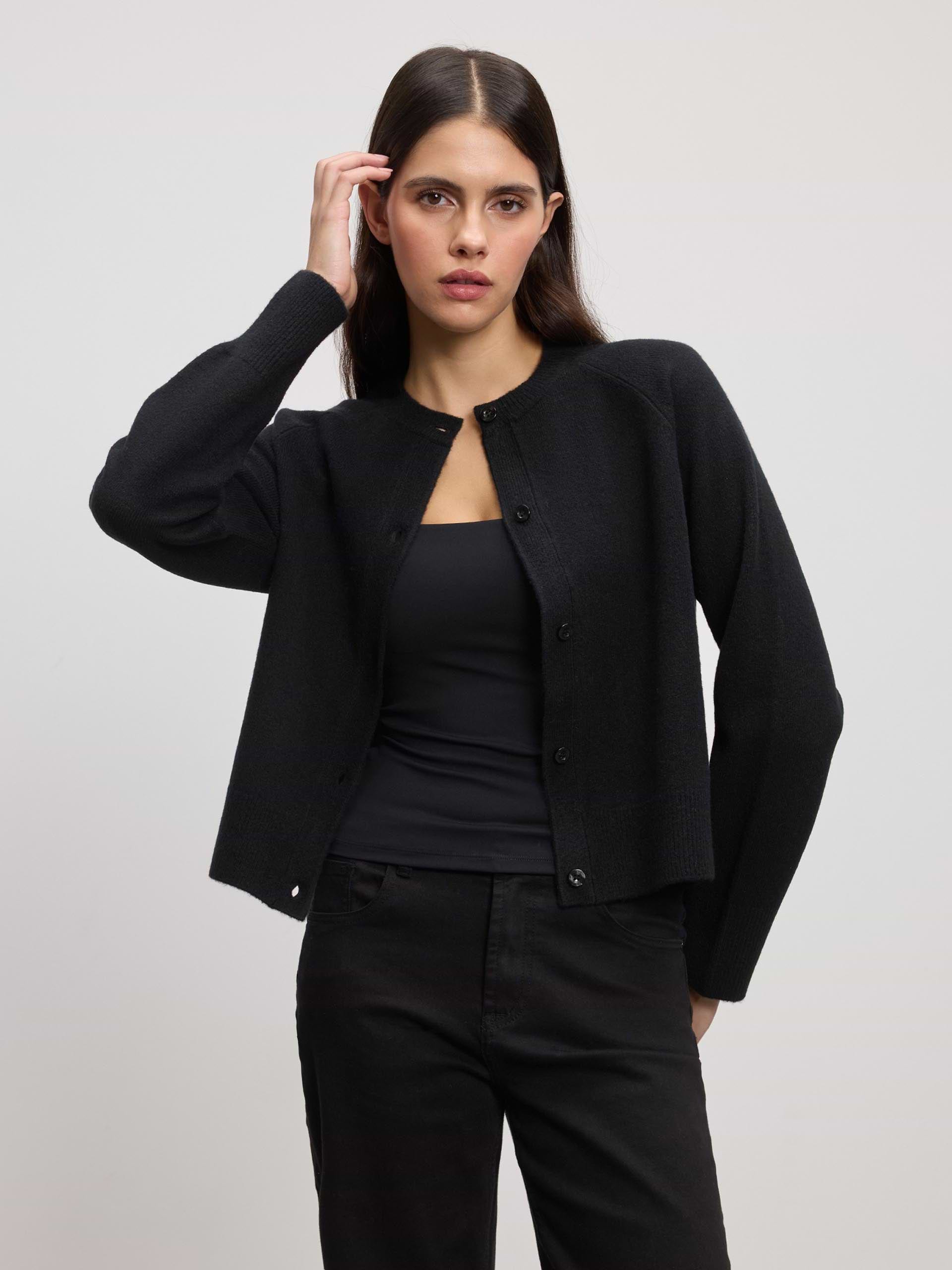 Womens Chunky Knitted Cardigan in Black