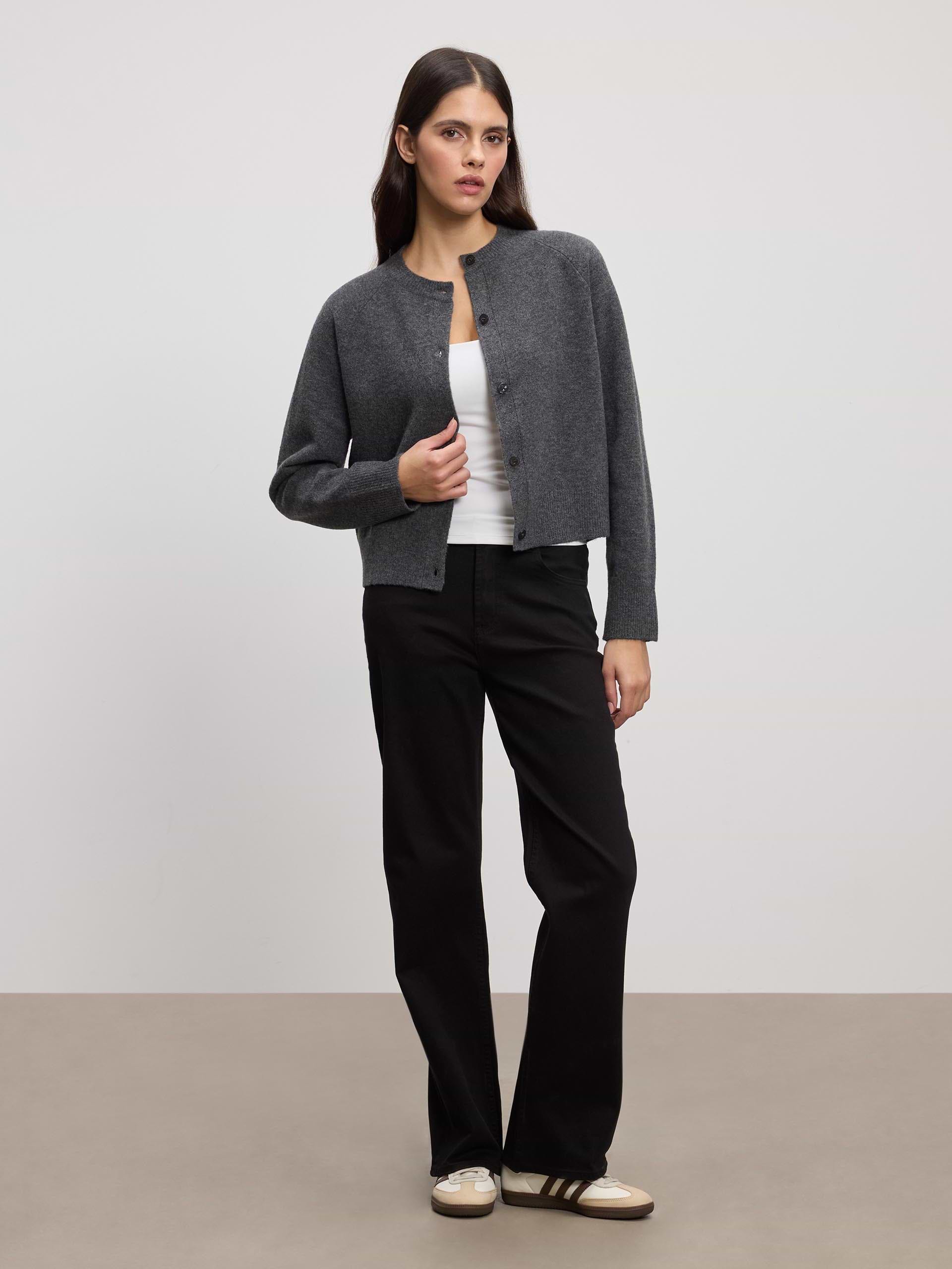 Womens Chunky Knitted Cardigan in Charcoal