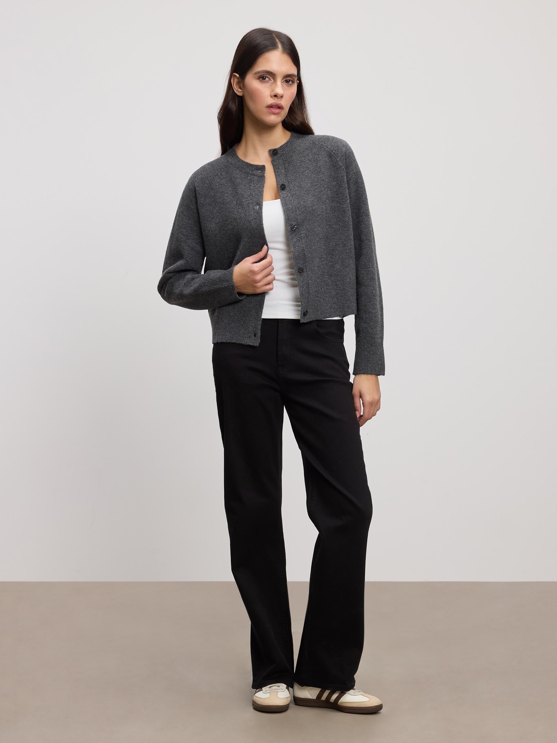 Womens Chunky Knitted Cardigan in Charcoal