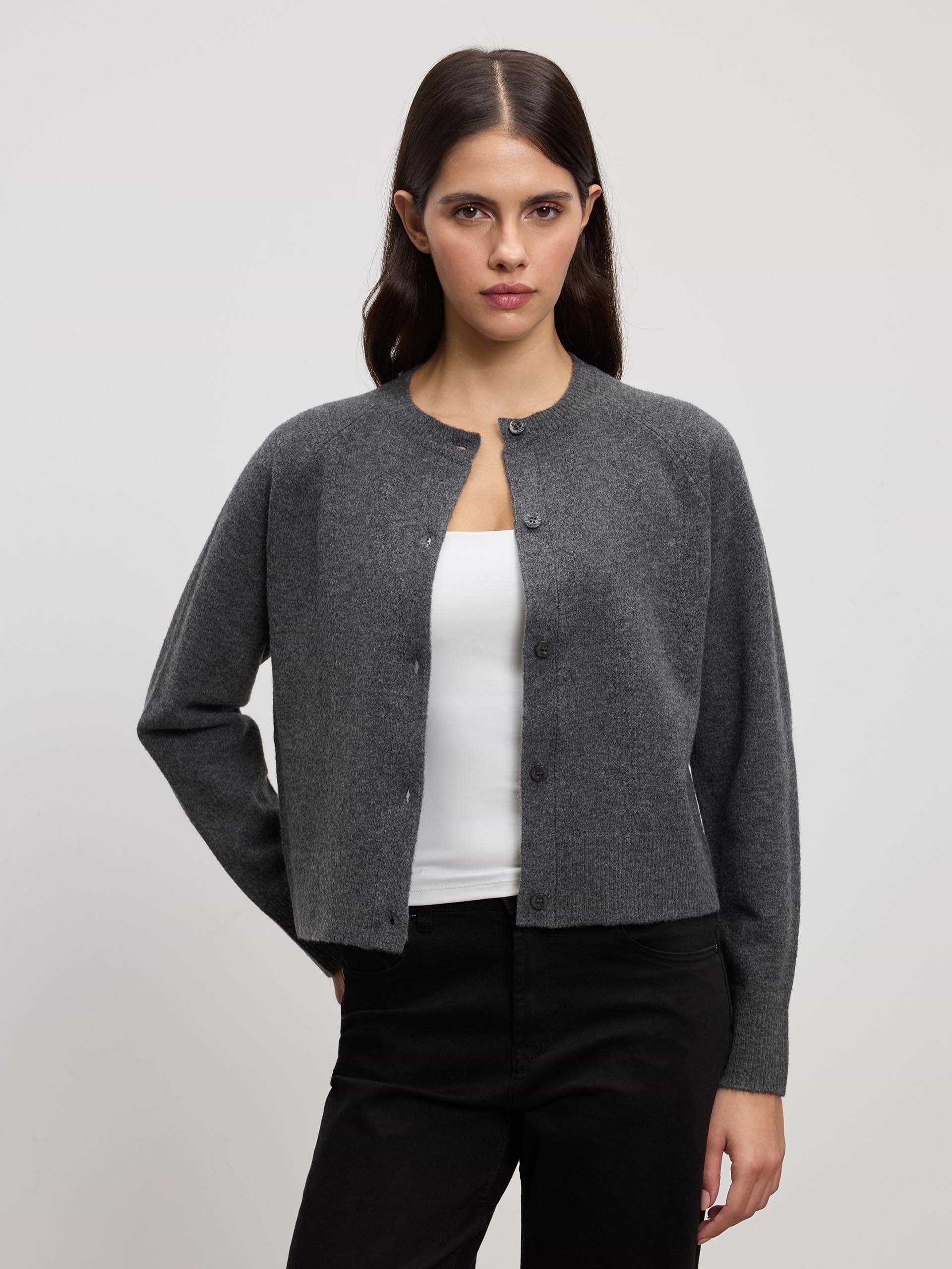 Womens Chunky Knitted Cardigan in Charcoal