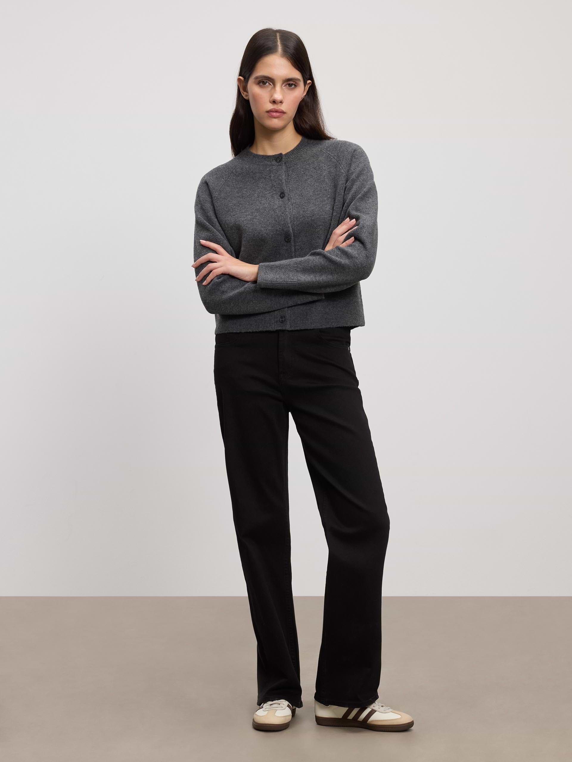 Womens Chunky Knitted Cardigan in Charcoal