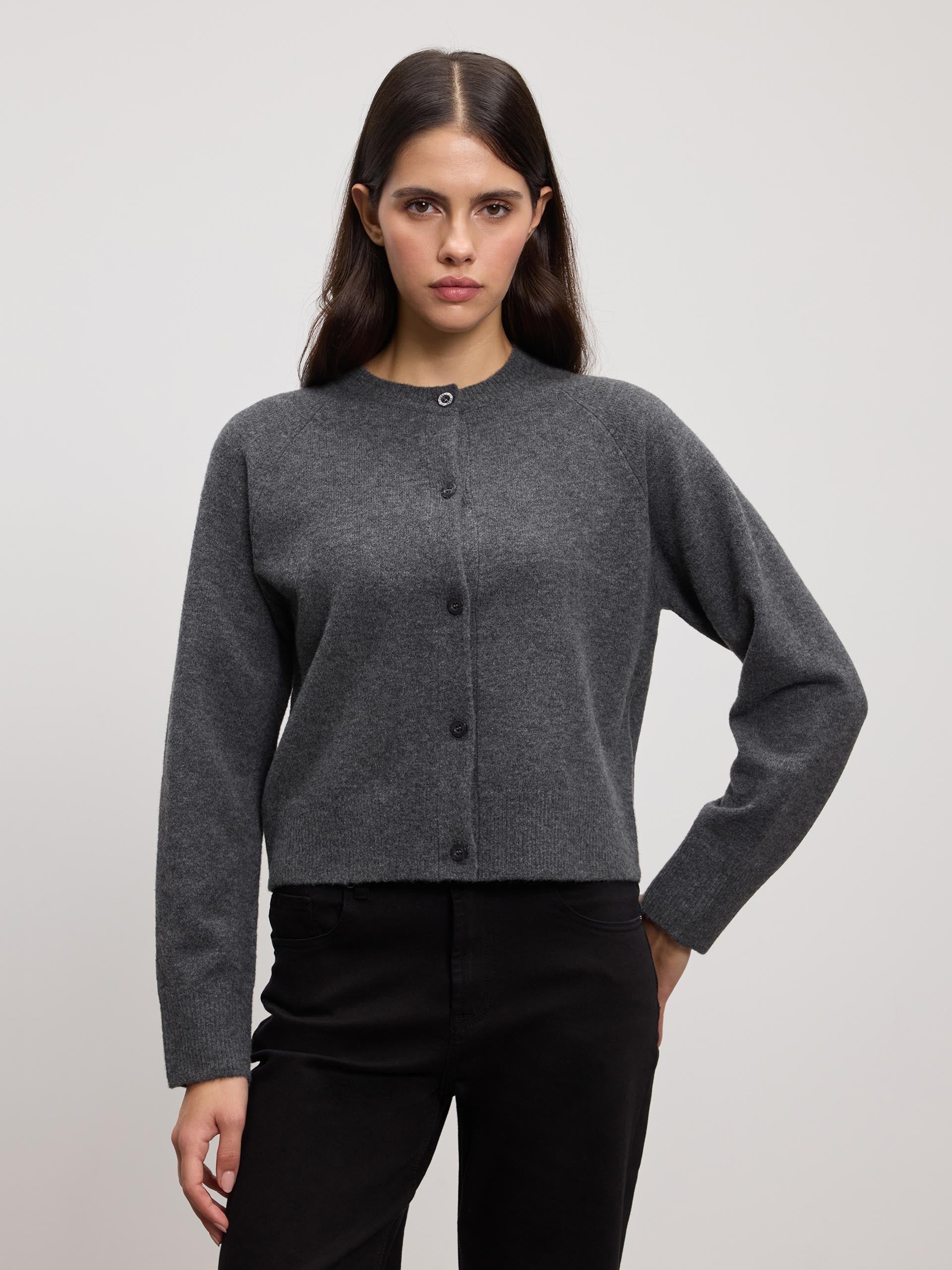 Womens Chunky Knitted Cardigan in Charcoal