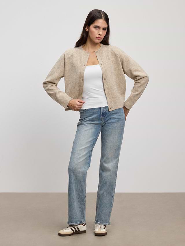 Womens Chunky Knitted Cardigan in Stone