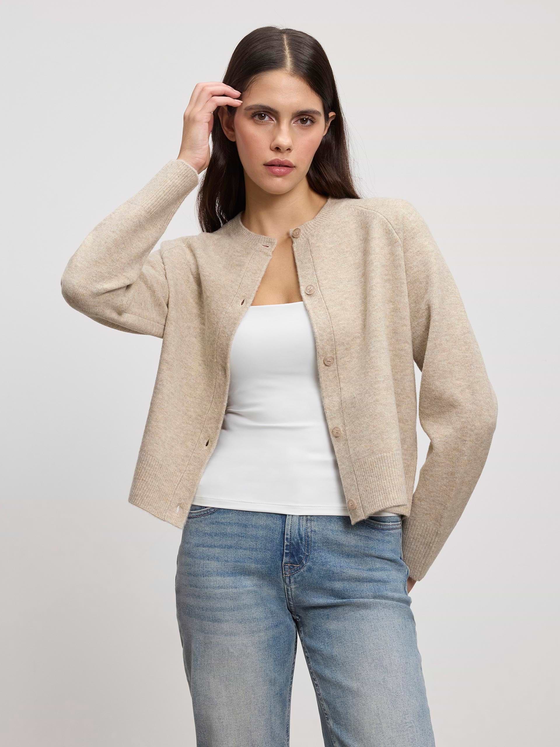 Womens Chunky Knitted Cardigan in Stone