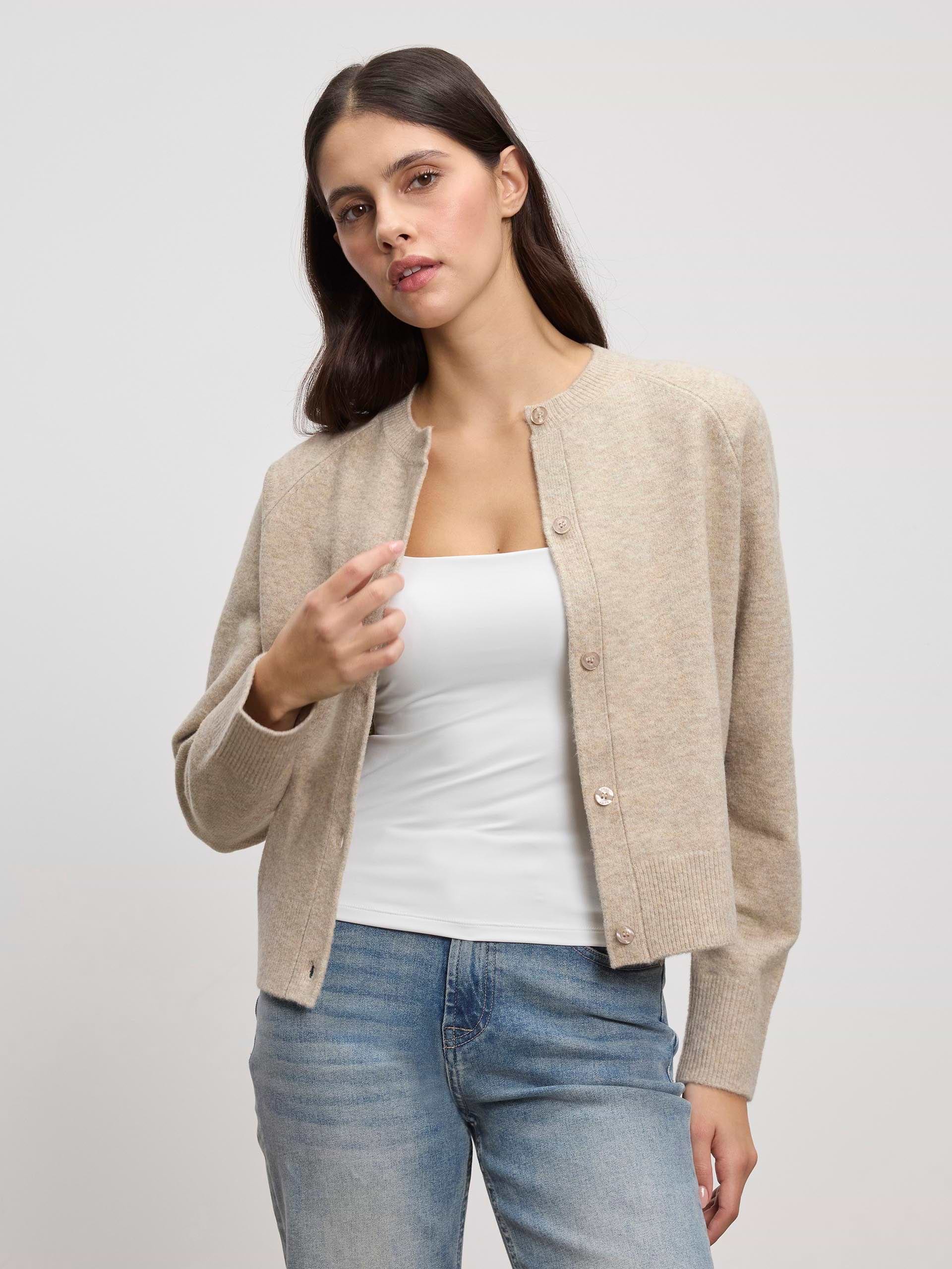 Womens Chunky Knitted Cardigan in Stone