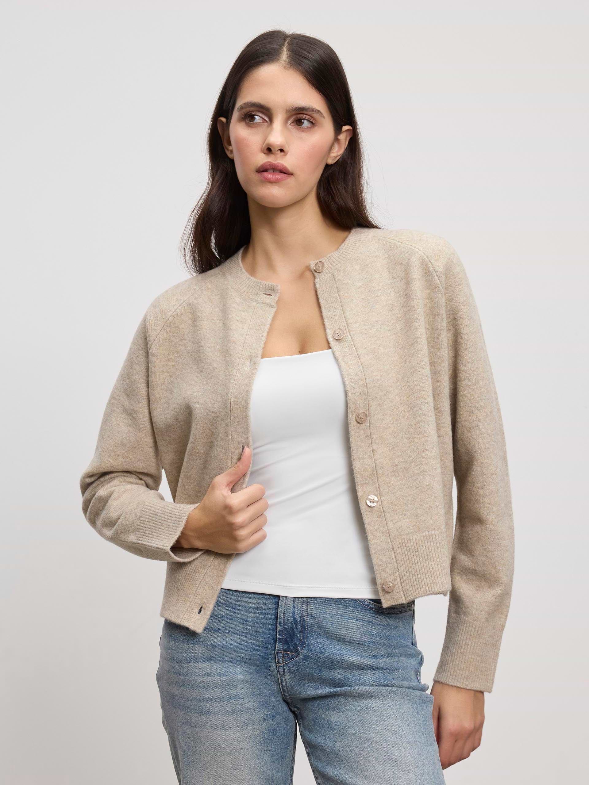 Womens Chunky Knitted Cardigan in Stone