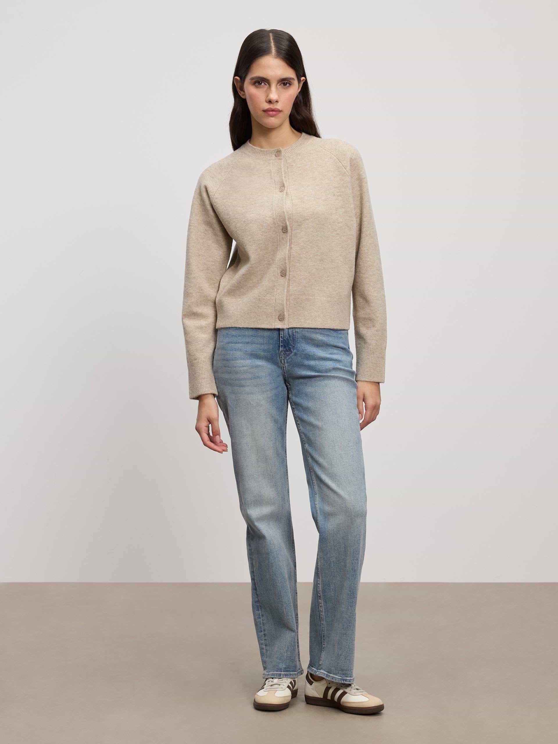 Womens Chunky Knitted Cardigan in Stone