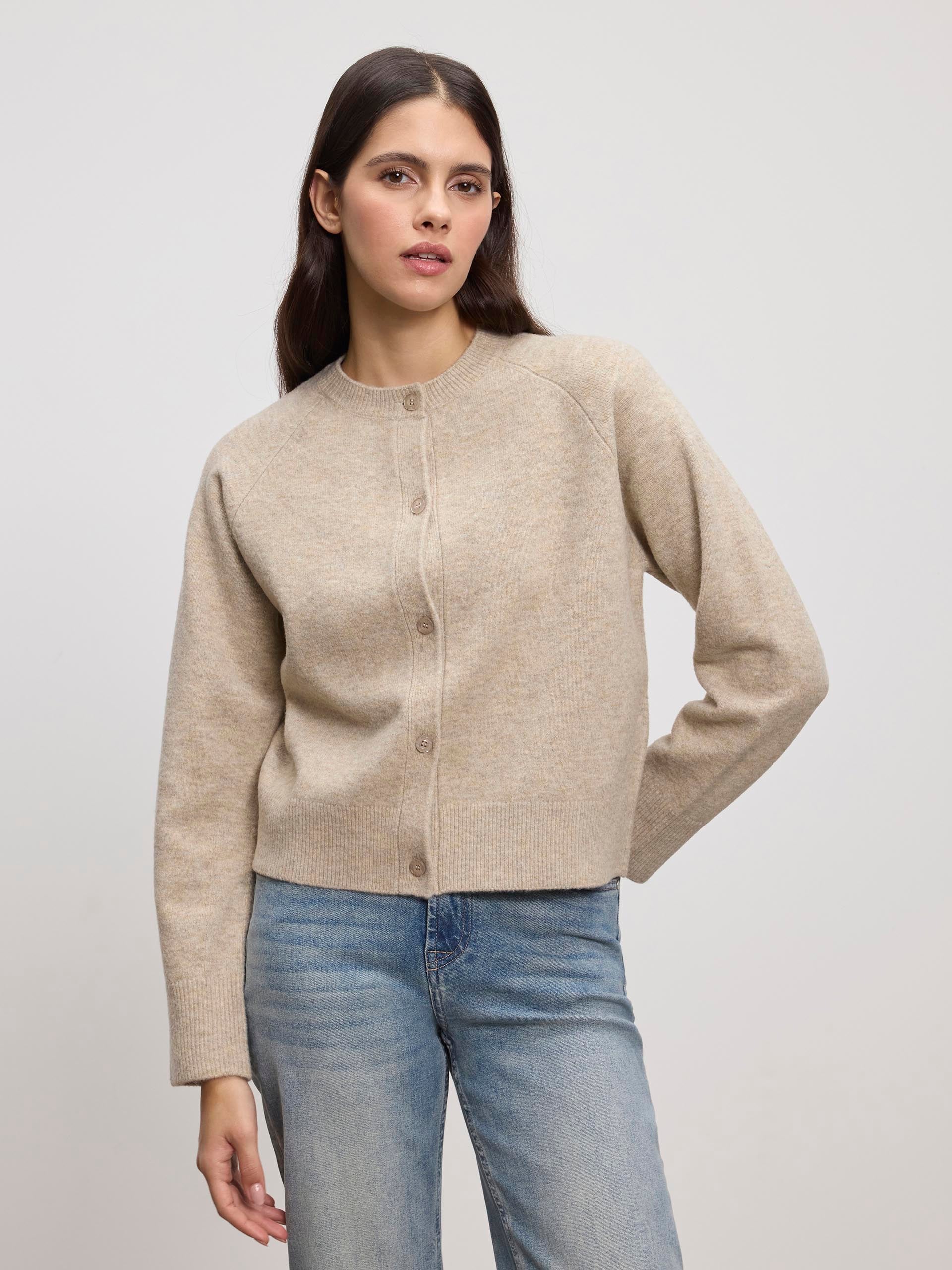 Womens Chunky Knitted Cardigan in Stone