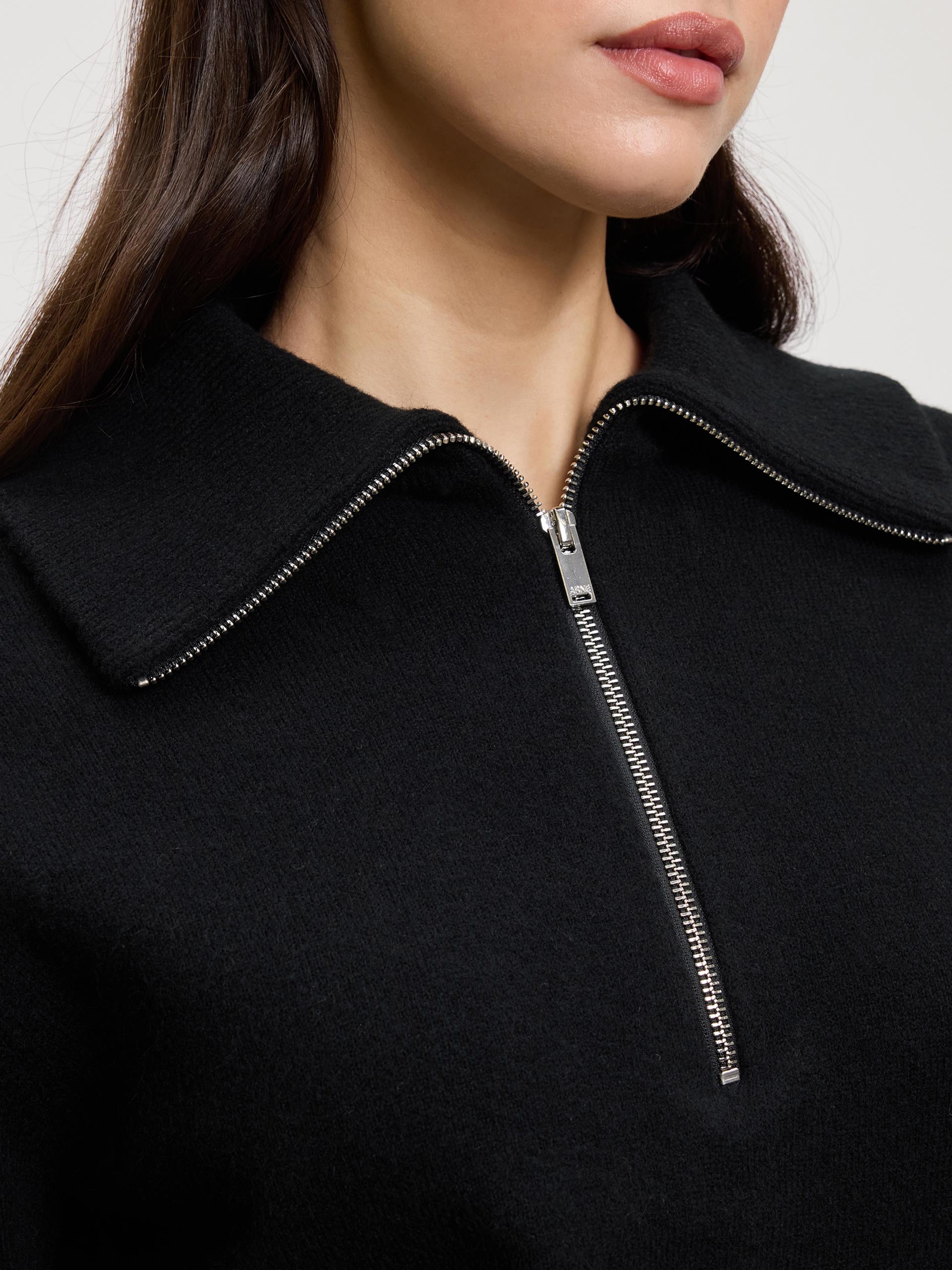 Womens Chunky Wool Half Zip in Black