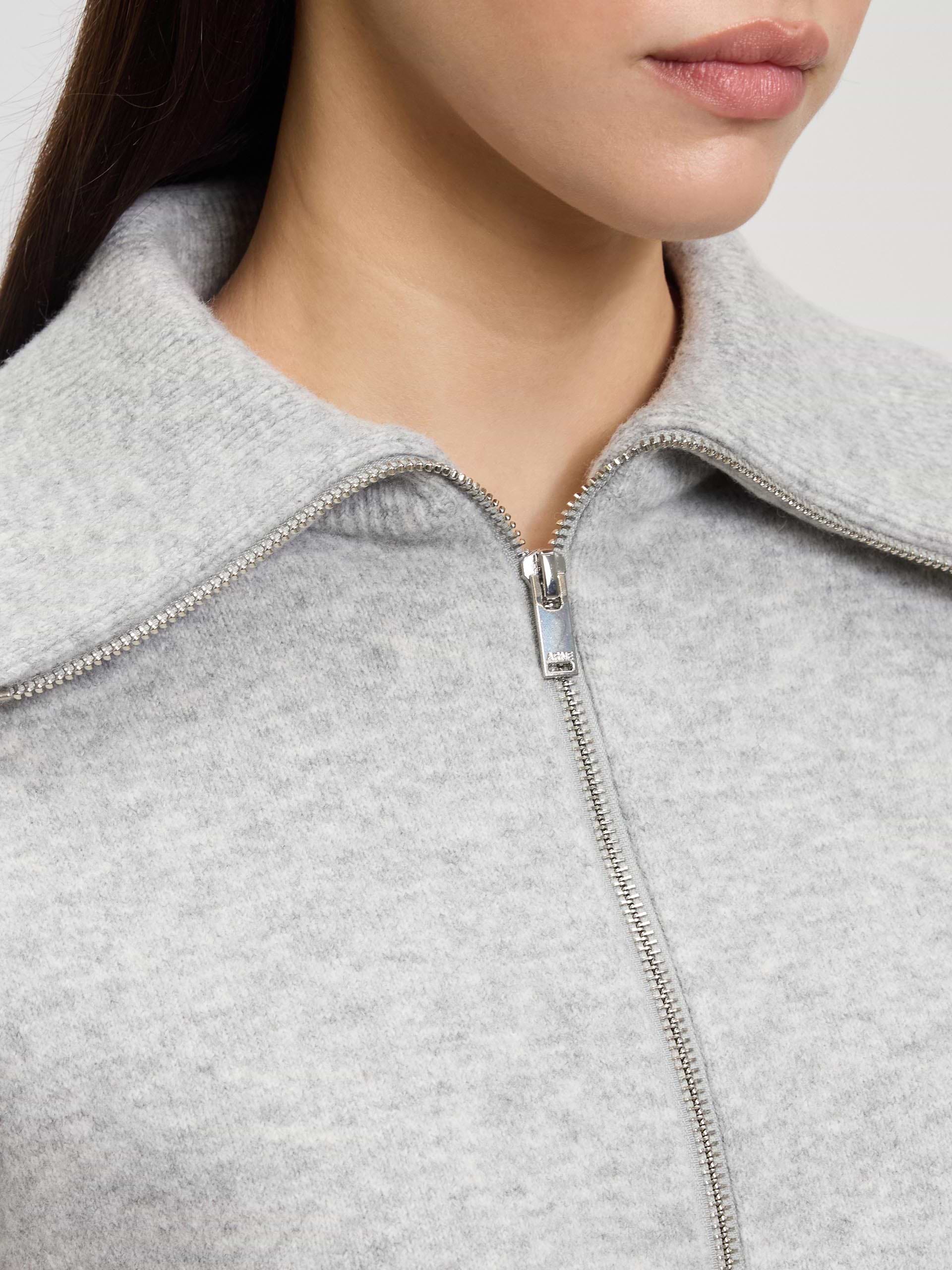 Womens Chunky Wool Half Zip in Grey Marl