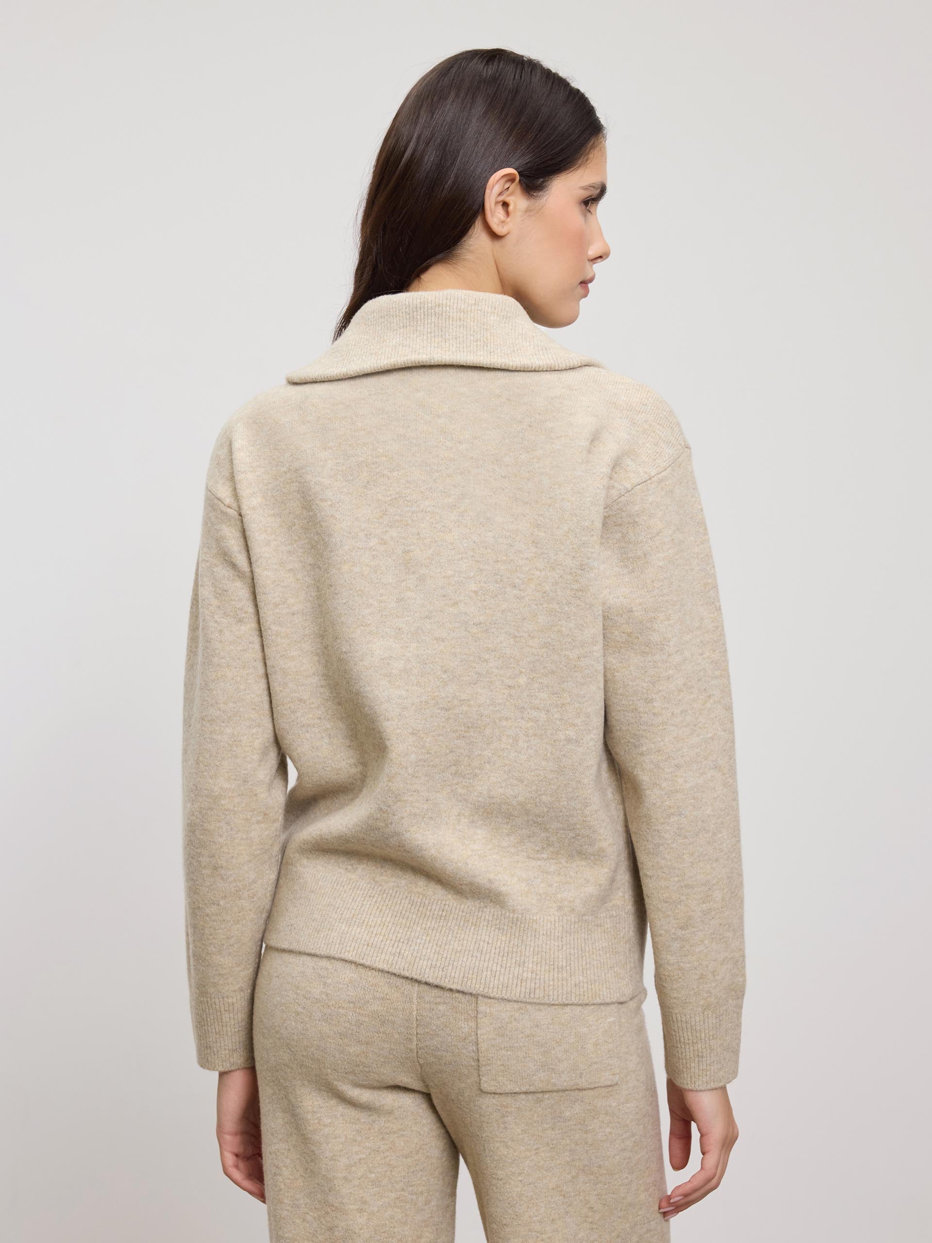 Womens Chunky Wool Half Zip in Stone