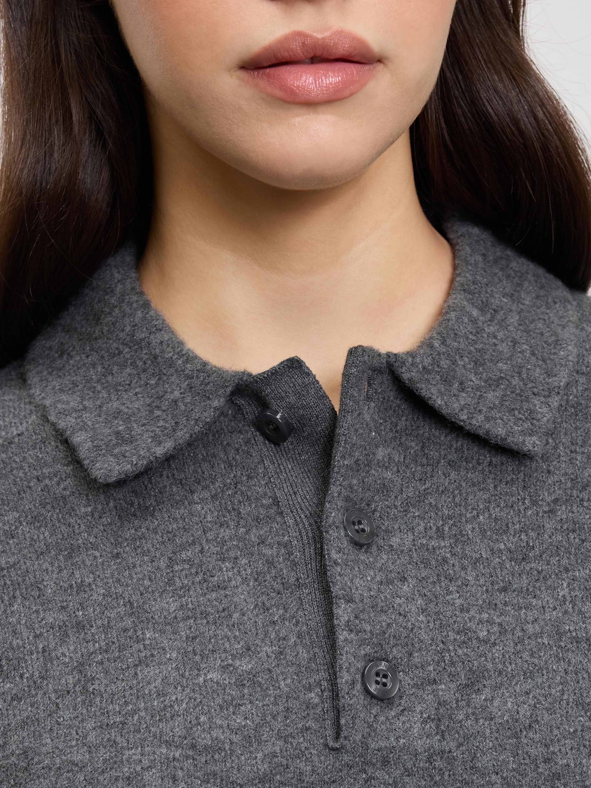 Womens Chunky Wool Polo Shirt in Charcoal