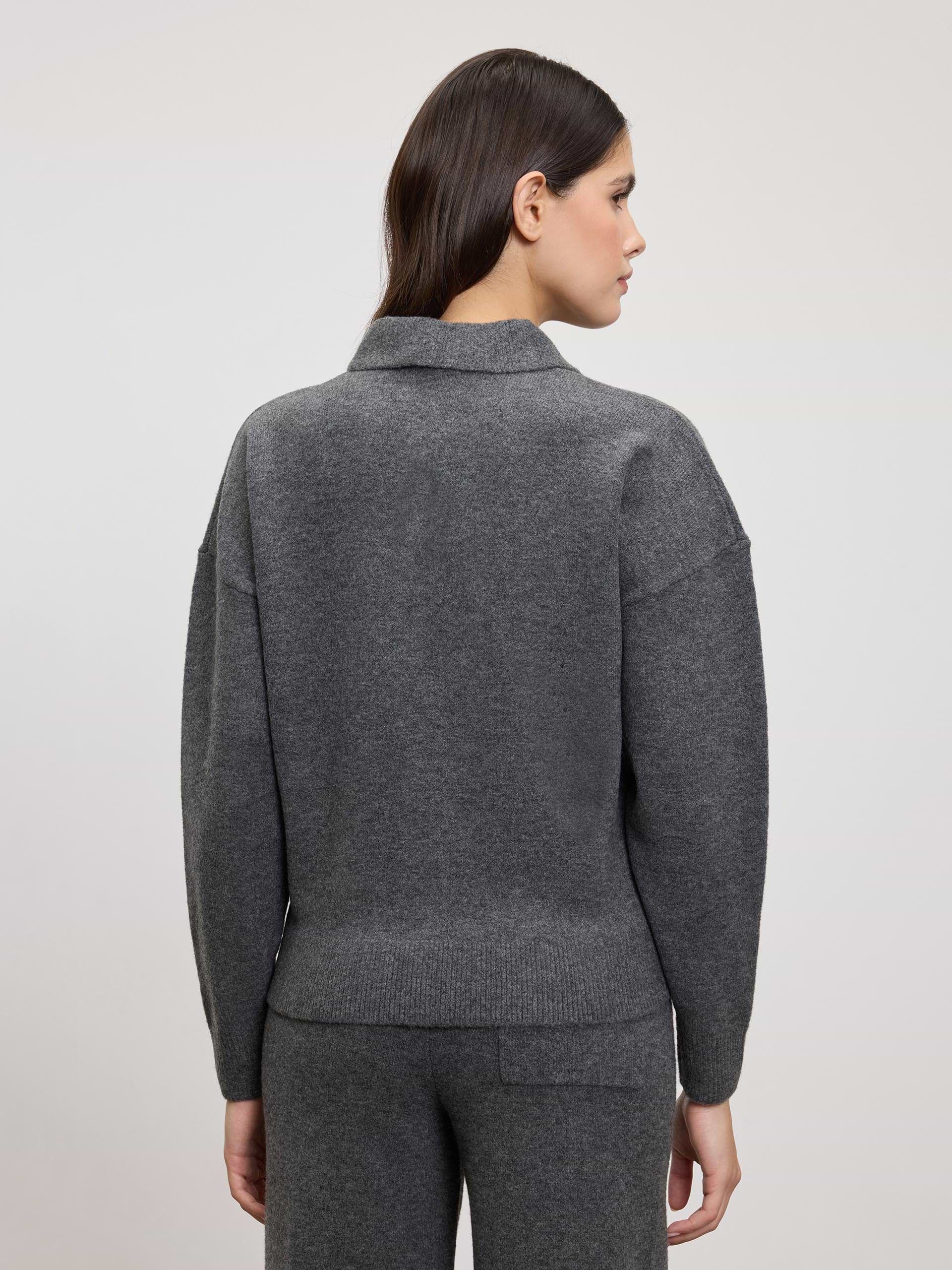 Womens Chunky Wool Polo Shirt in Charcoal