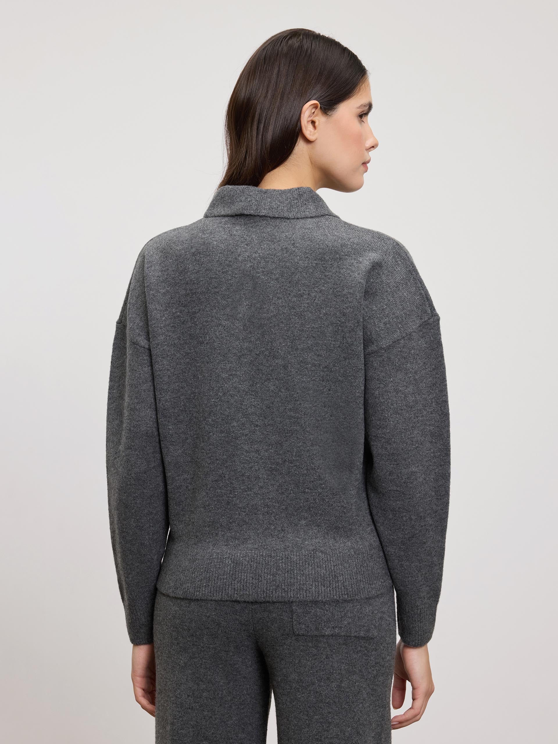 Womens Chunky Wool Polo Shirt in Charcoal