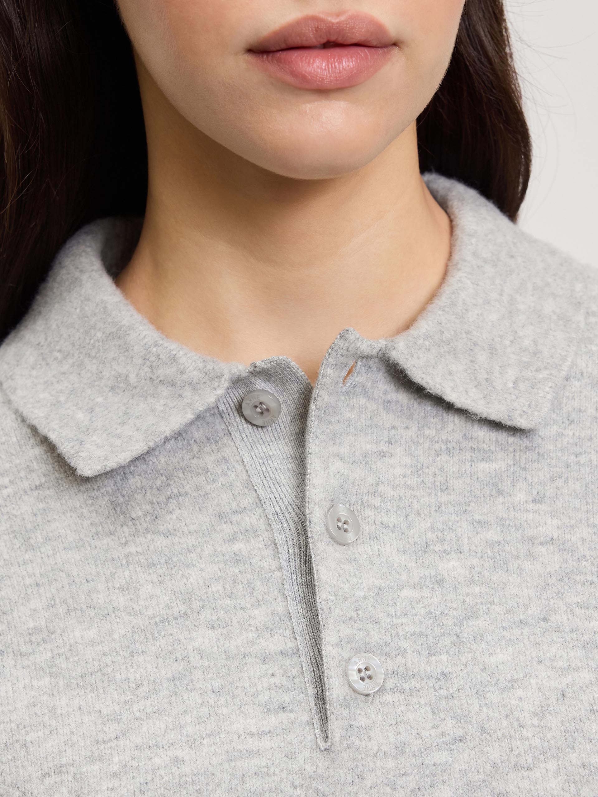 Womens Chunky Wool Polo Shirt in Grey Marl