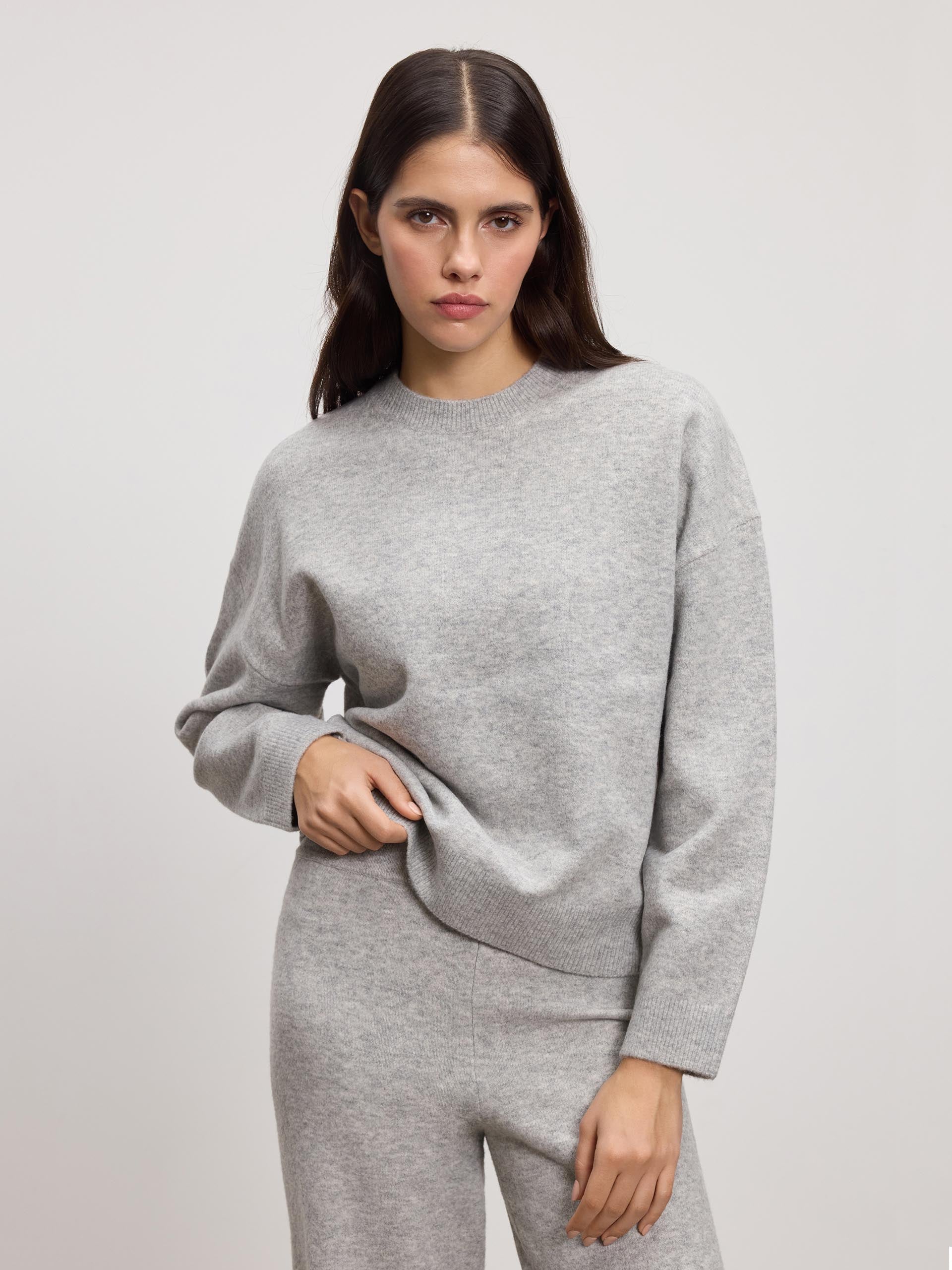 Womens Chunky Wool Sweatshirt in Grey Marl