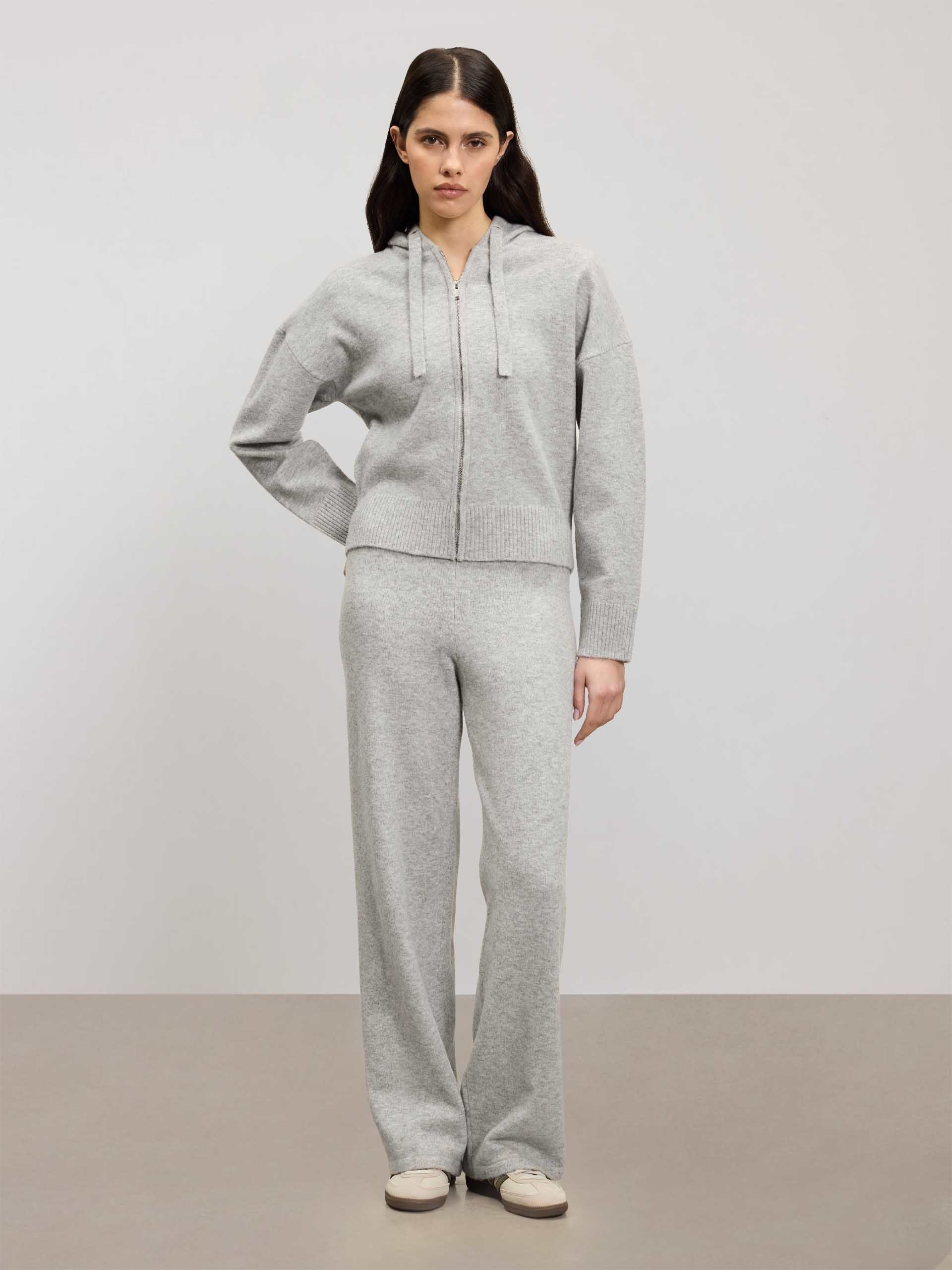 Womens Chunky Knitted Hoodie in Marl Grey