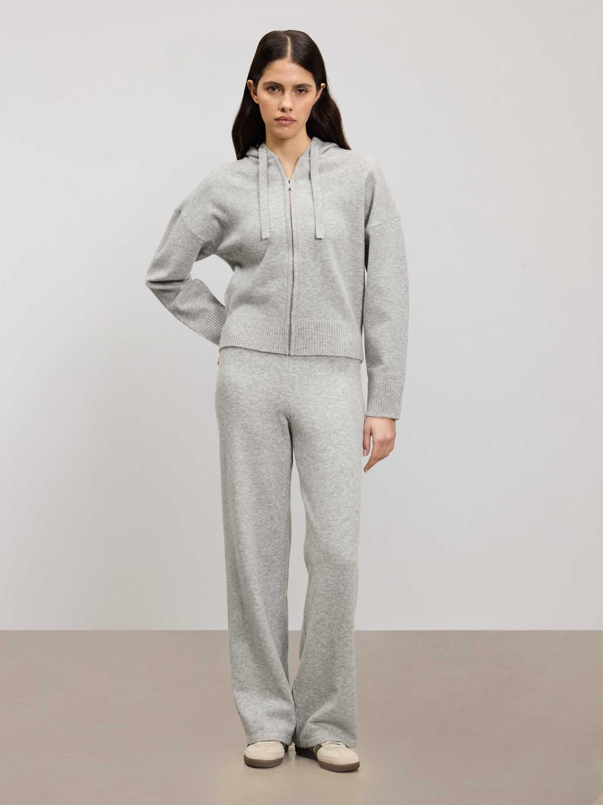 Womens Chunky Knitted Hoodie in Marl Grey