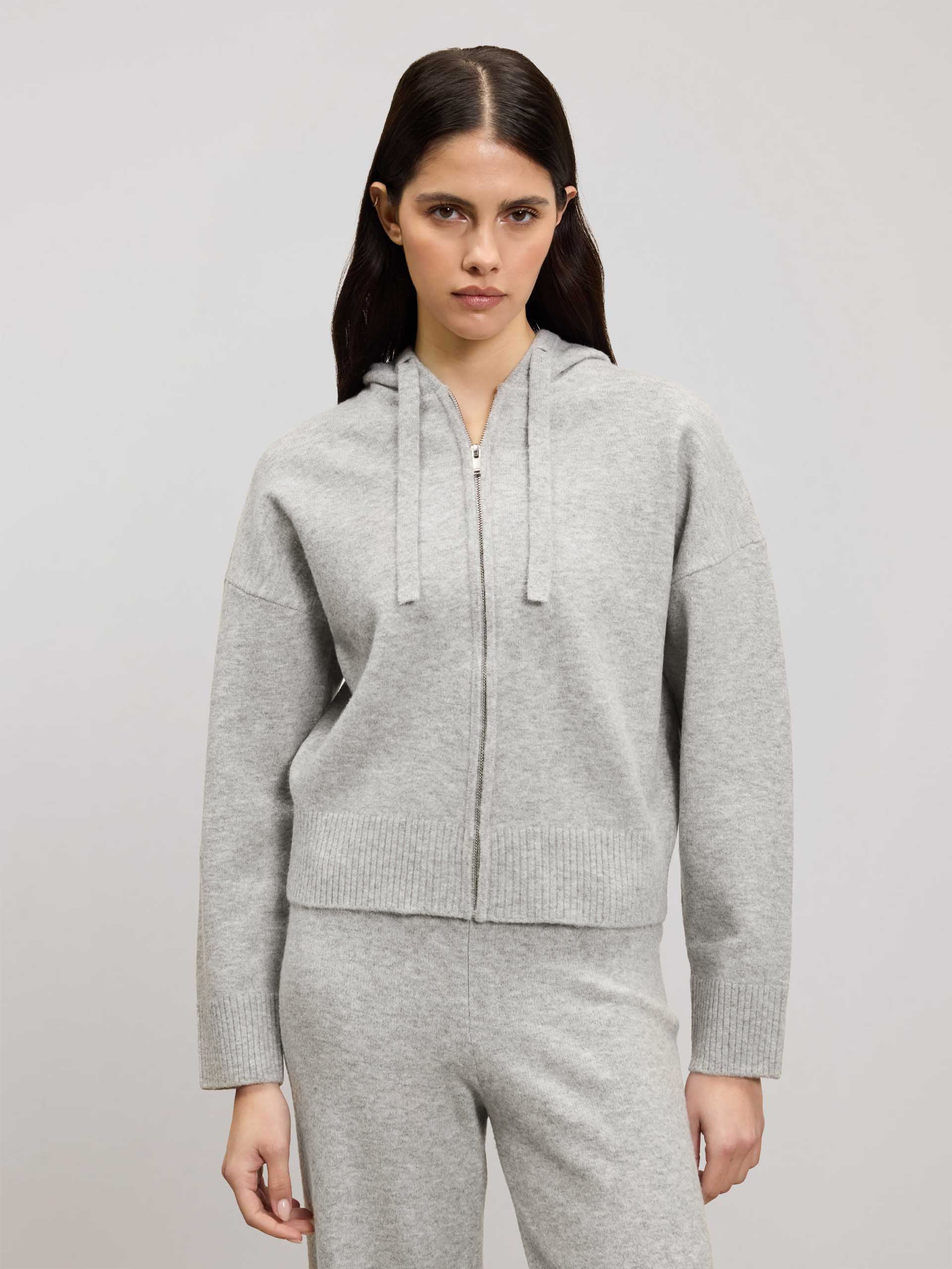 Womens Chunky Knitted Hoodie in Marl Grey