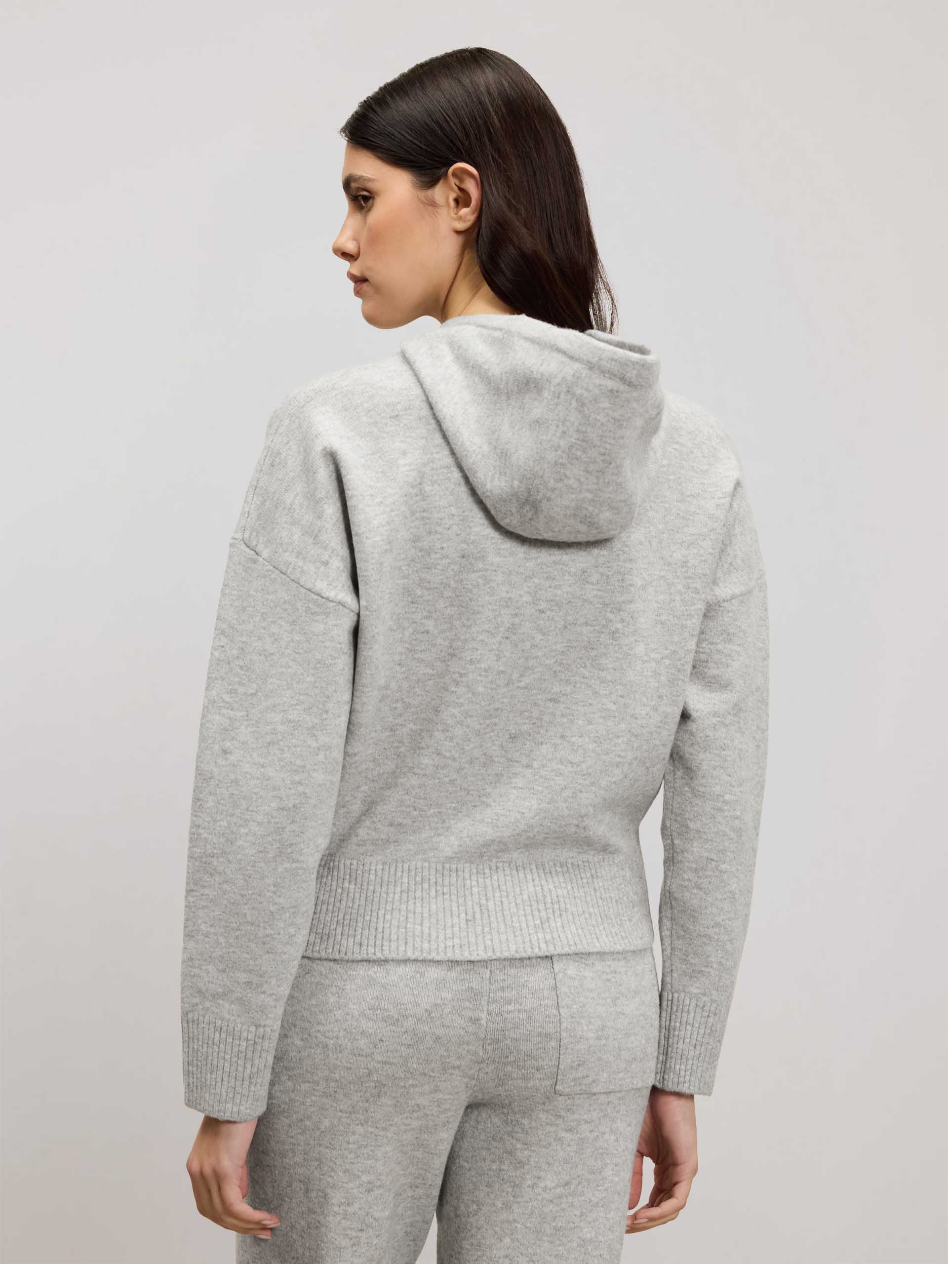 Womens Chunky Knitted Hoodie in Marl Grey