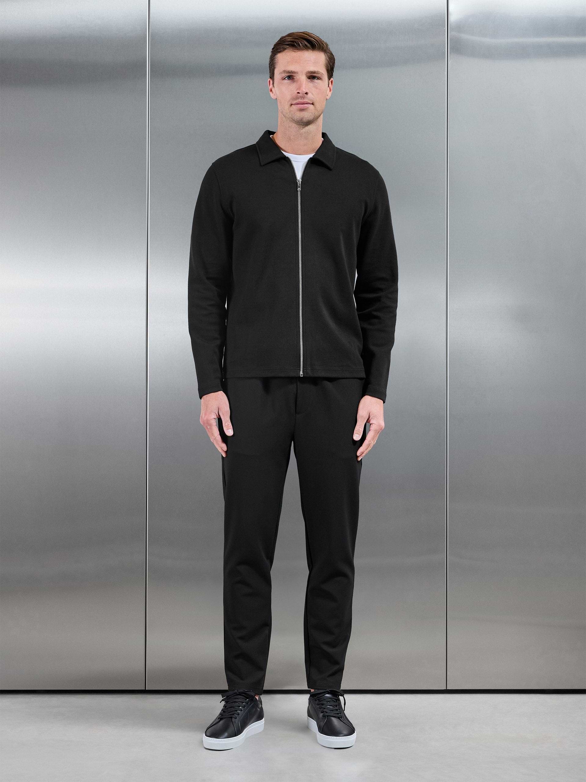 Cotton Jersey Zip Through Overshirt in Black