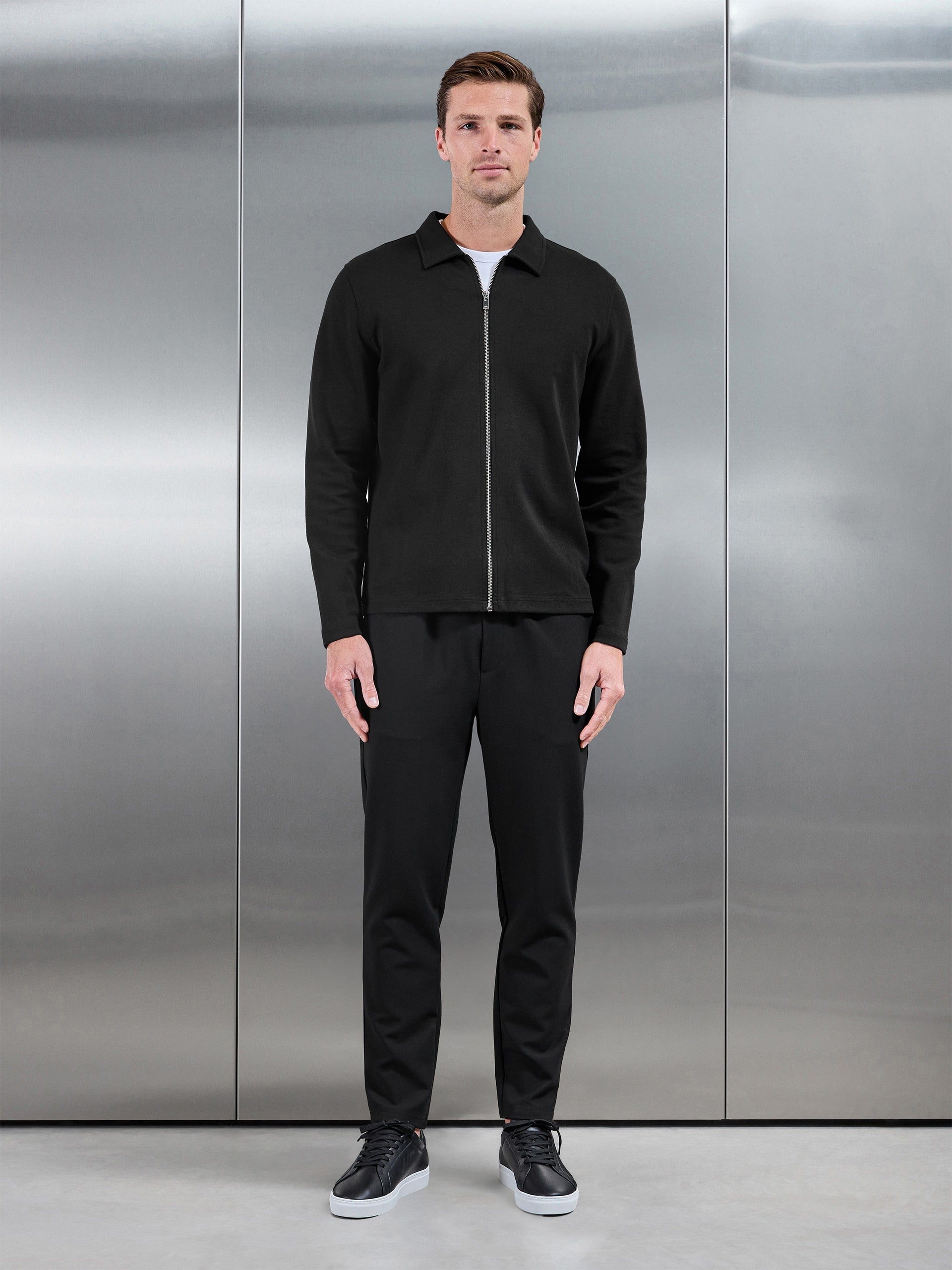 Cotton Jersey Zip Through Overshirt in Black