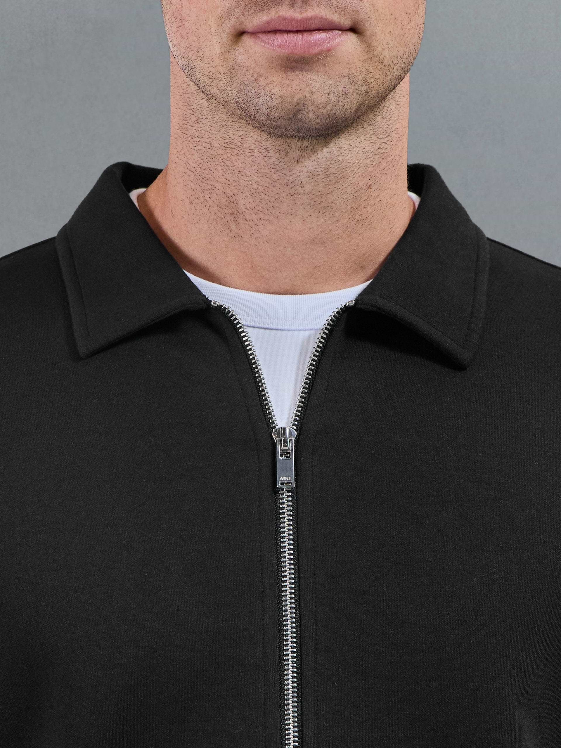 Cotton Jersey Zip Through Overshirt in Black
