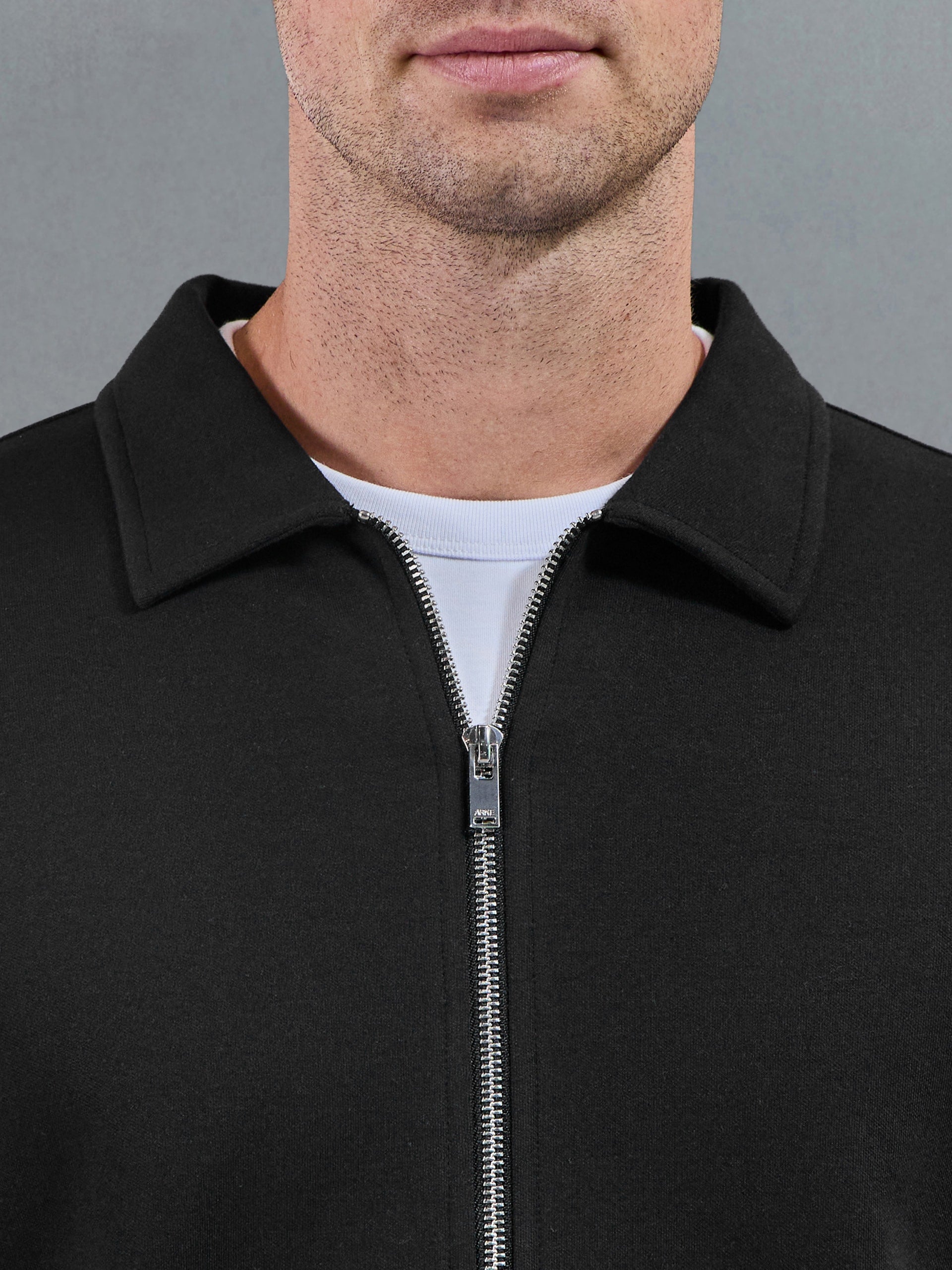 Cotton Jersey Zip Through Overshirt in Black