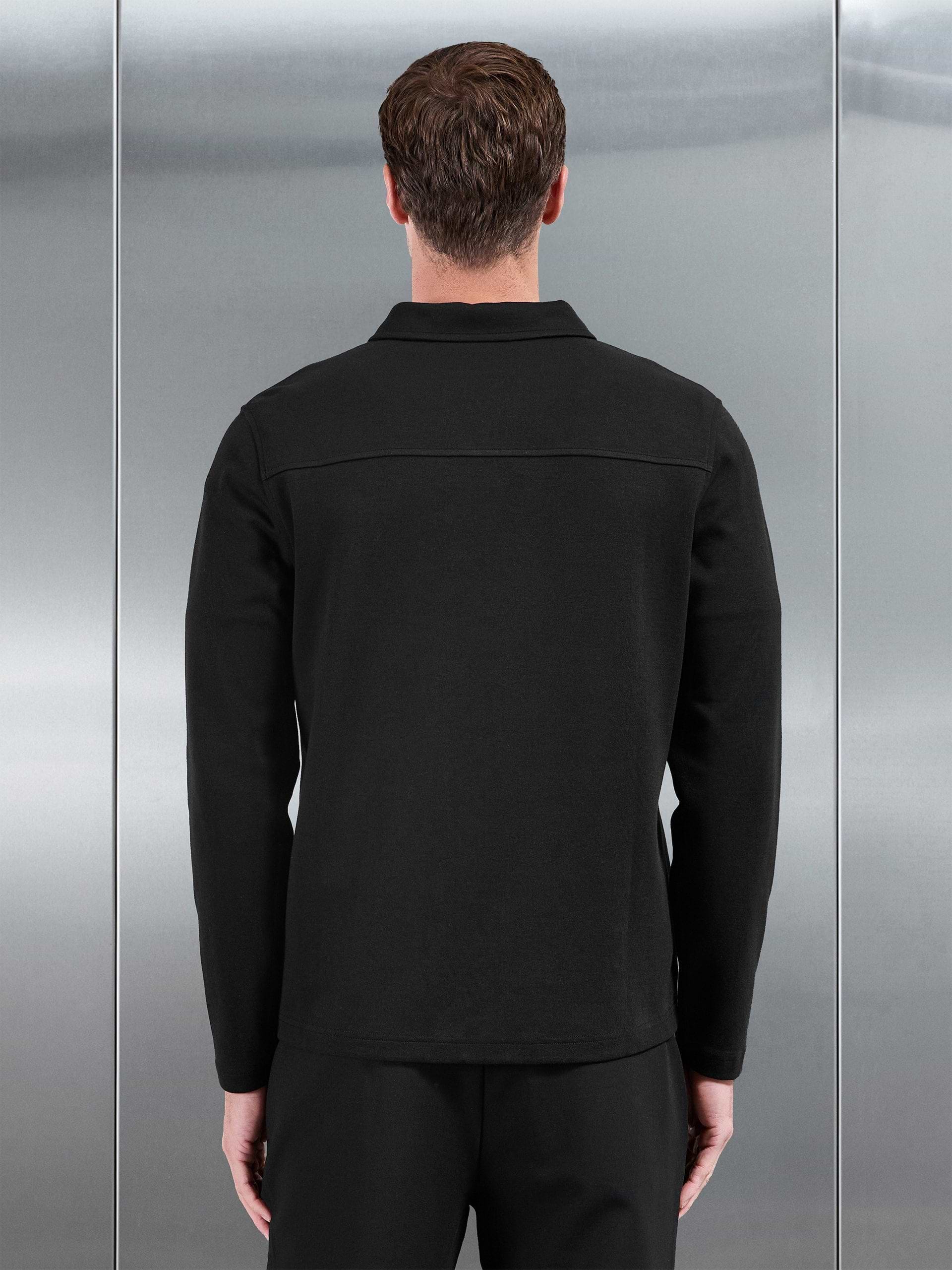 Cotton Jersey Zip Through Overshirt in Black