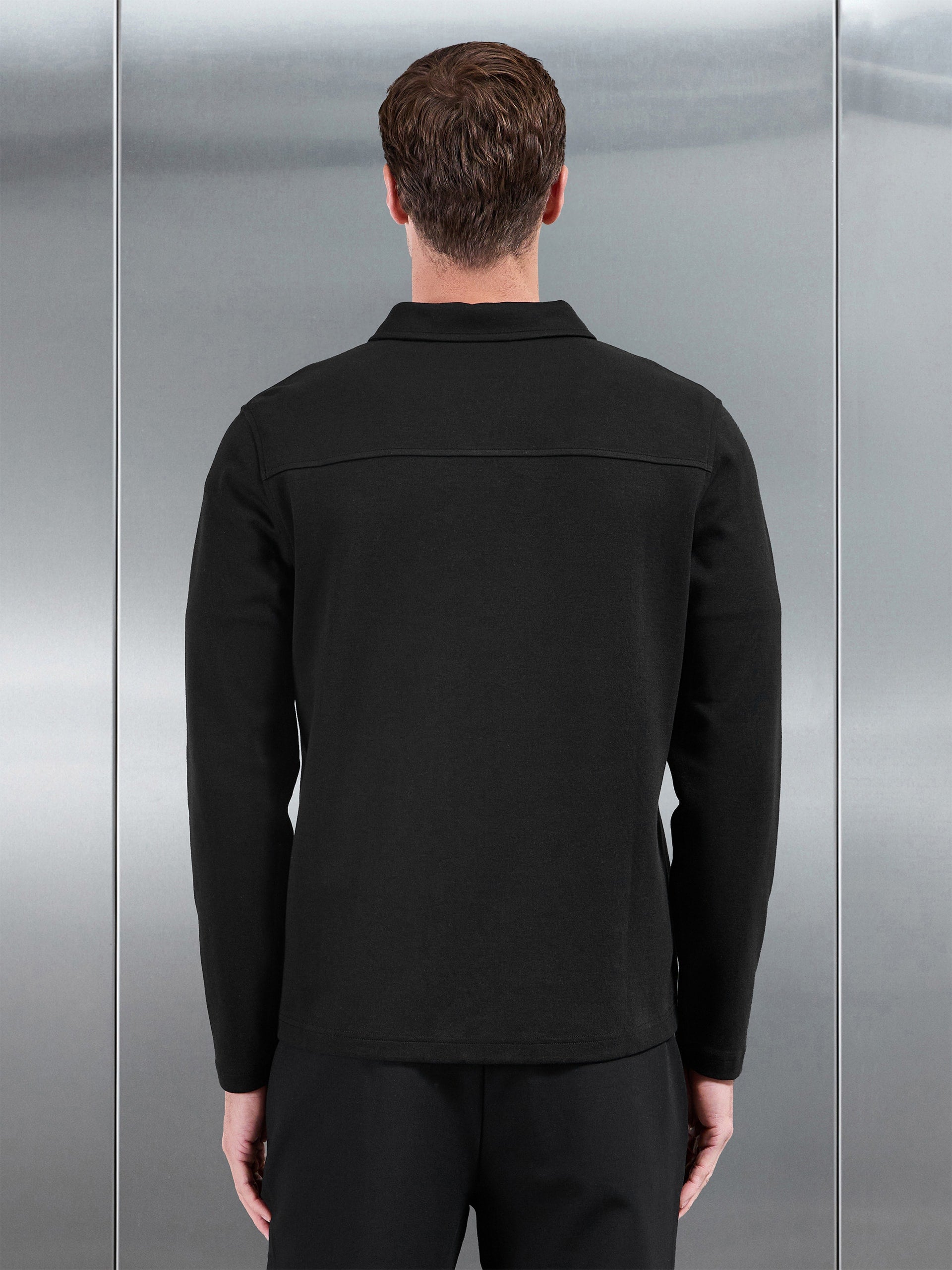 Cotton Jersey Zip Through Overshirt in Black