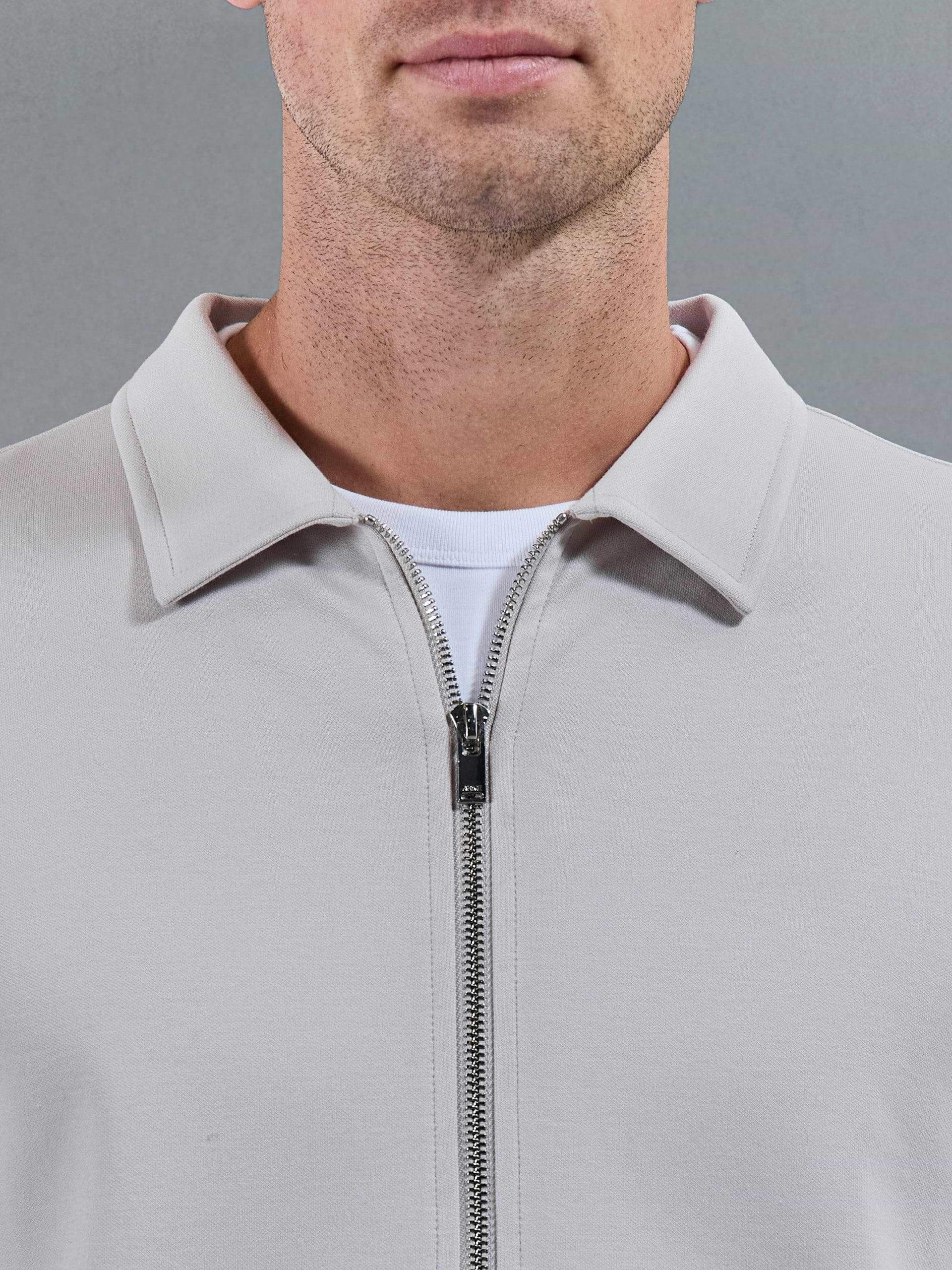 Cotton Jersey Zip Through Overshirt in Mid Grey