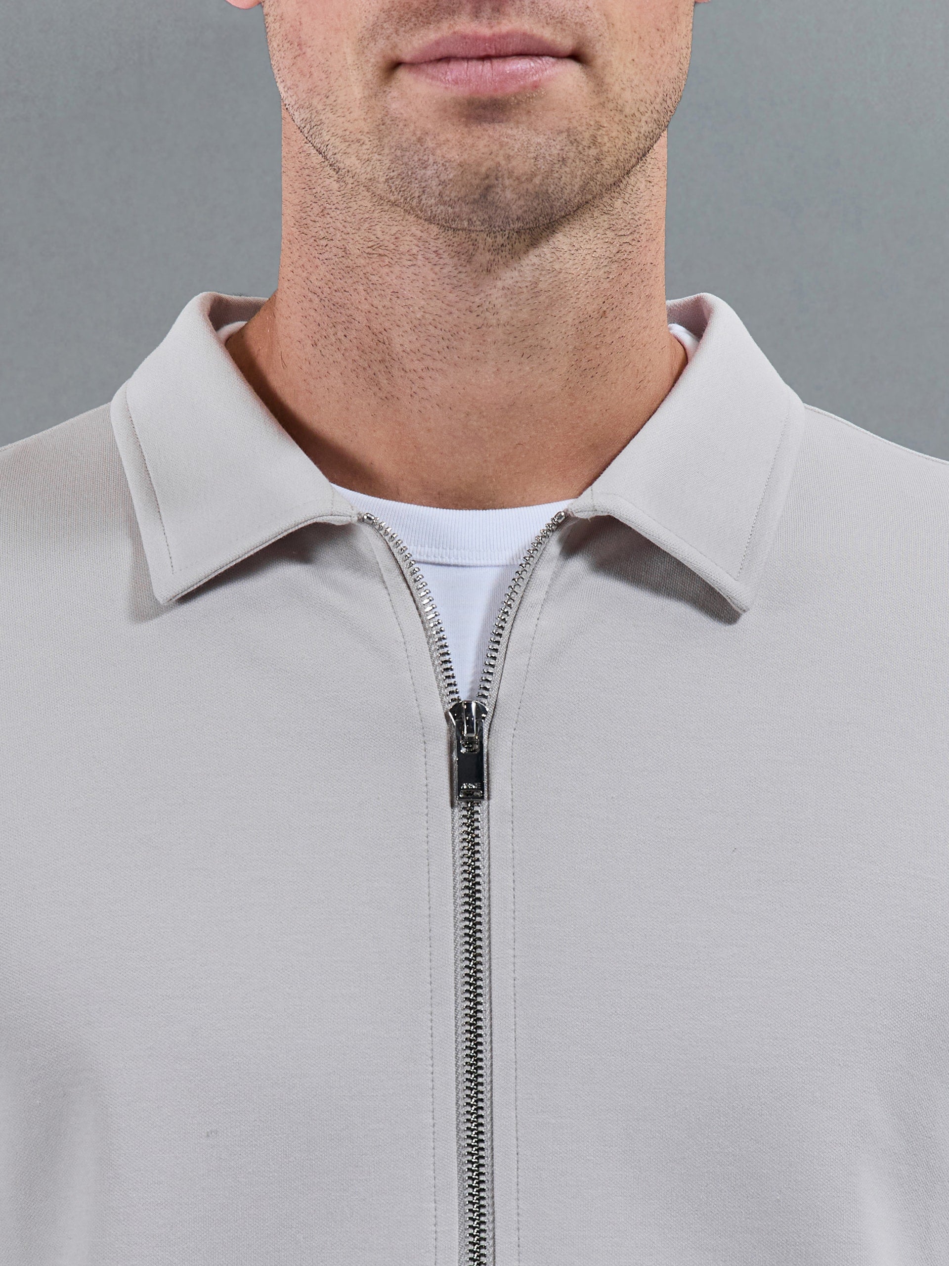 Cotton Jersey Zip Through Overshirt in Mid Grey